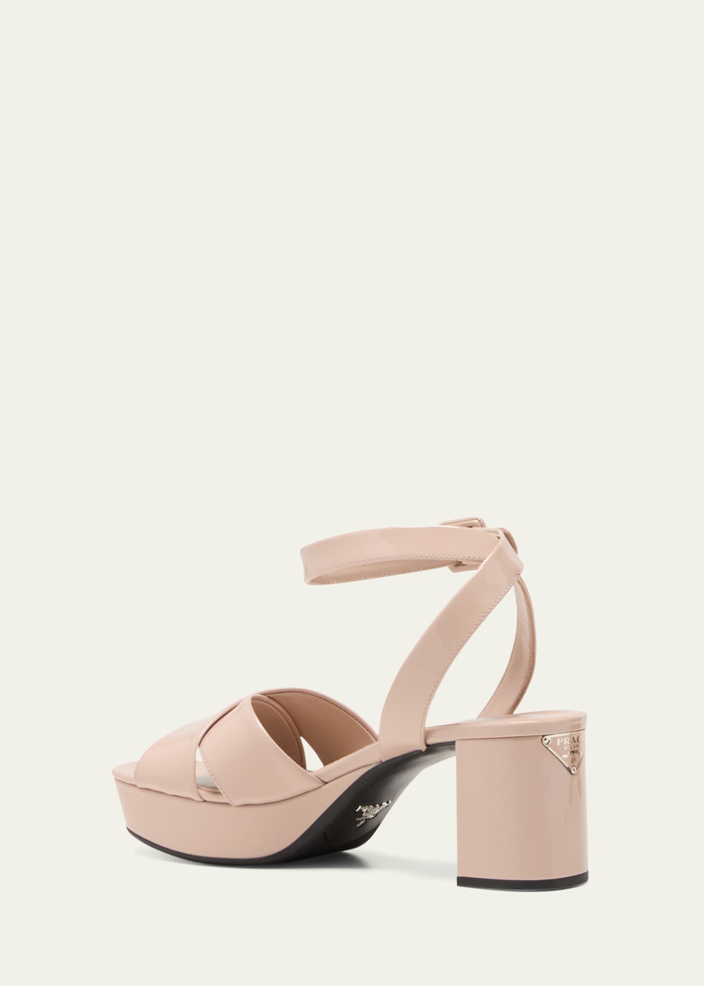 Prada Patent Crisscross Ankle-Strap Platform Sandals Image 4 of 5