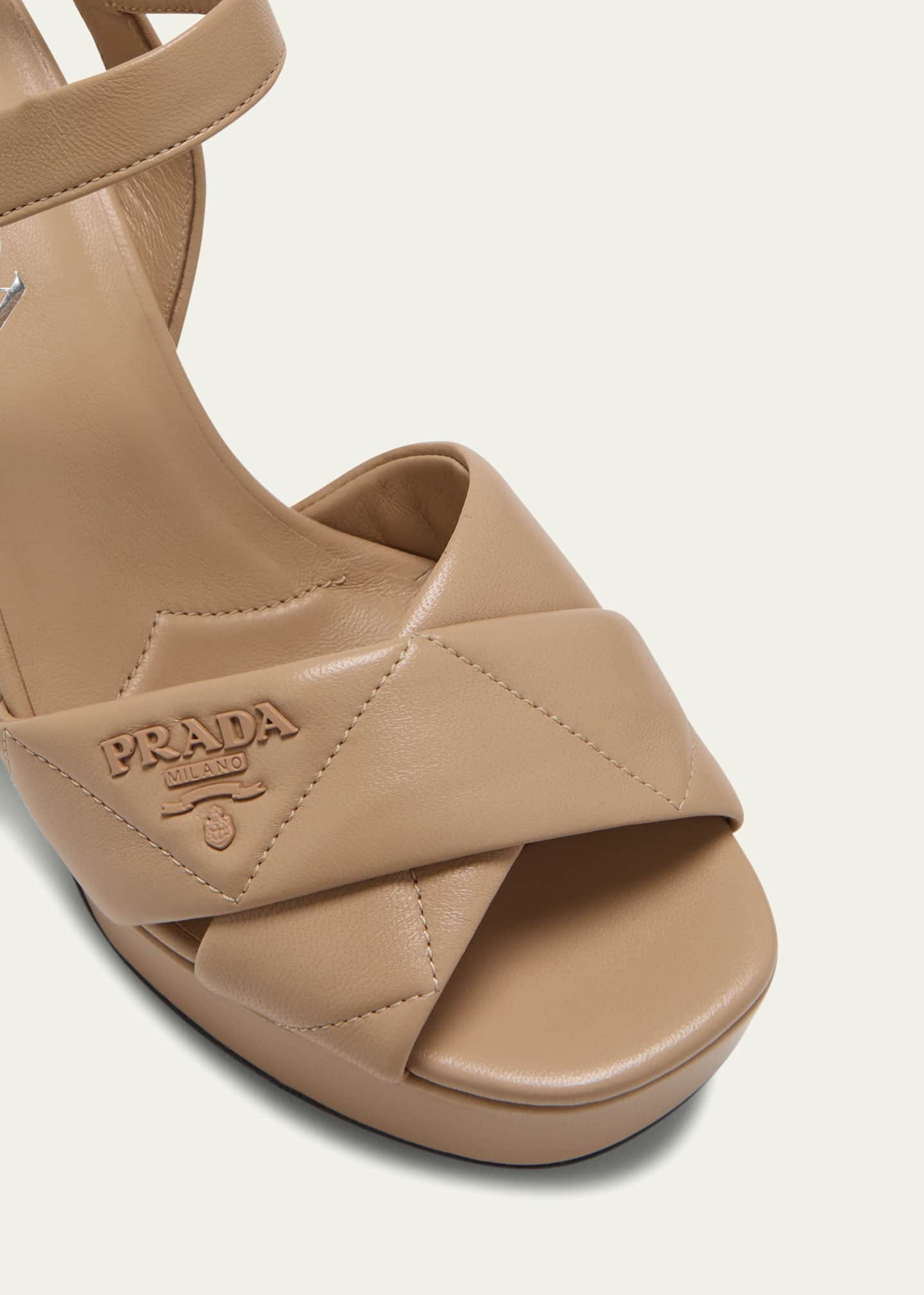 Prada Quilted Leather Crisscross Platform Sandals Image 5 of 5