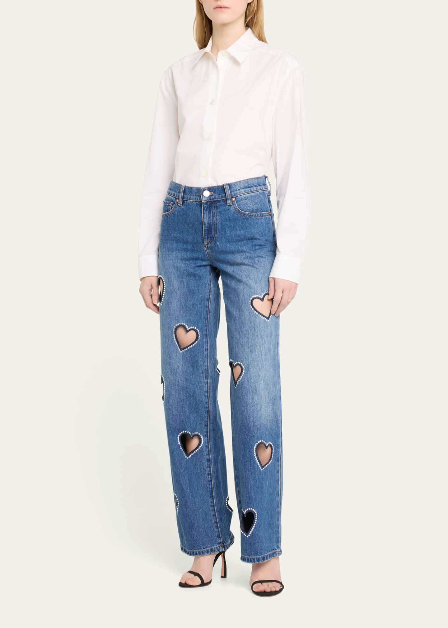 Alice Olivia Karrie Embellished Heart Cutout Jeans Bergdorf