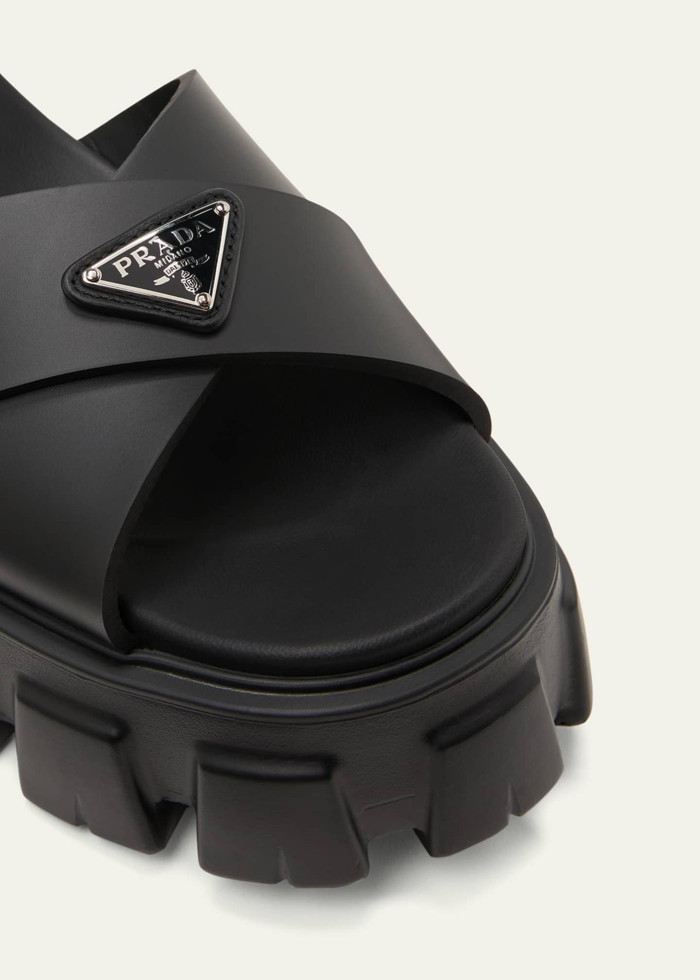 Prada Monolith Crisscross Ankle-Strap Chunky Sandals Image 5 of 5