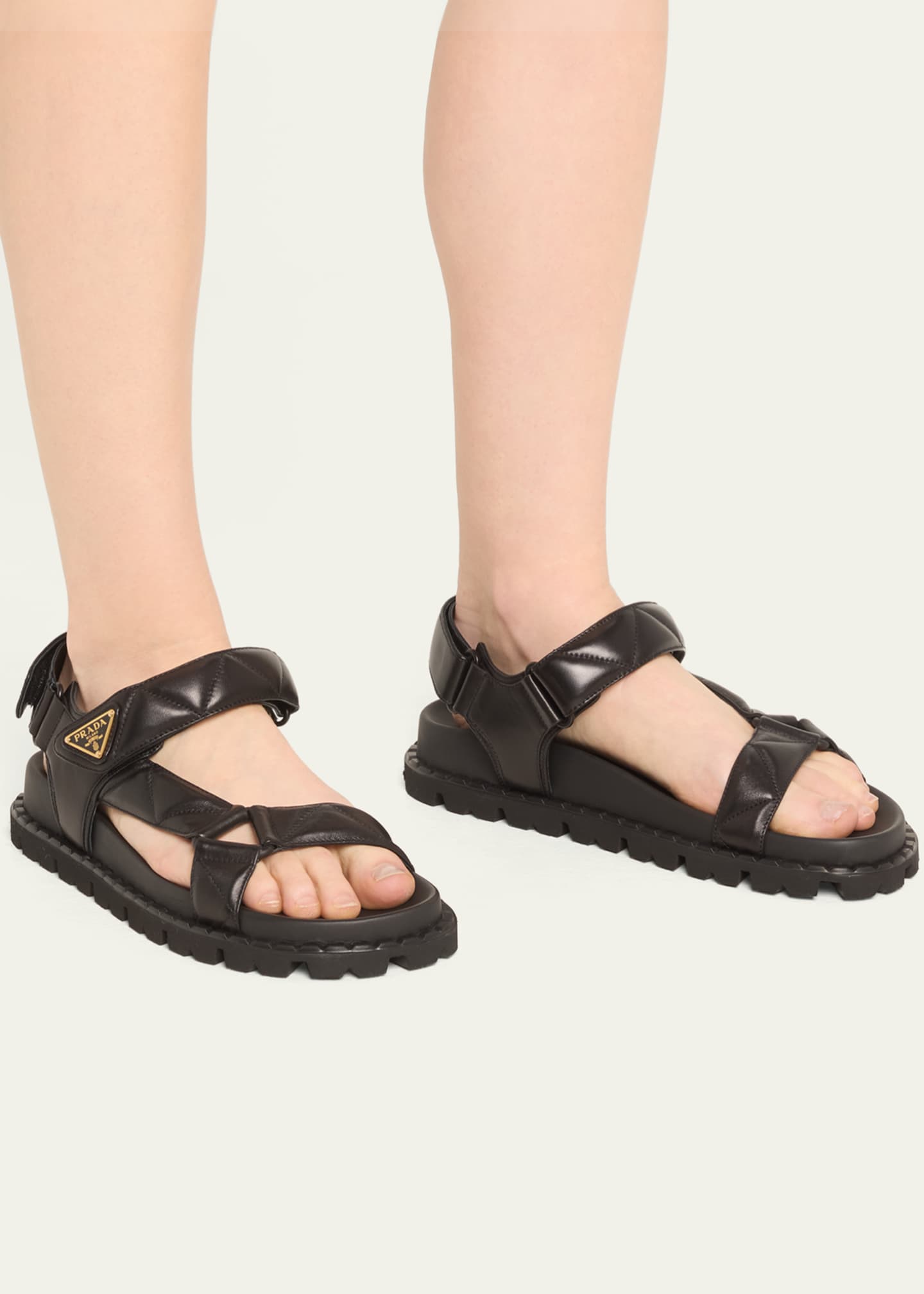 Prada Fussbet Quilted T-Strap Sporty Sandals Image 2 of 5