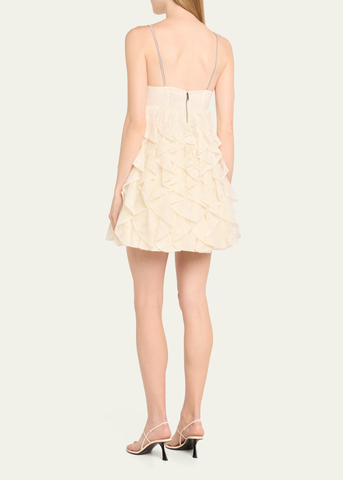 Alice + Olivia Wilmarie Embellished Lace Ruffle Mini Gown