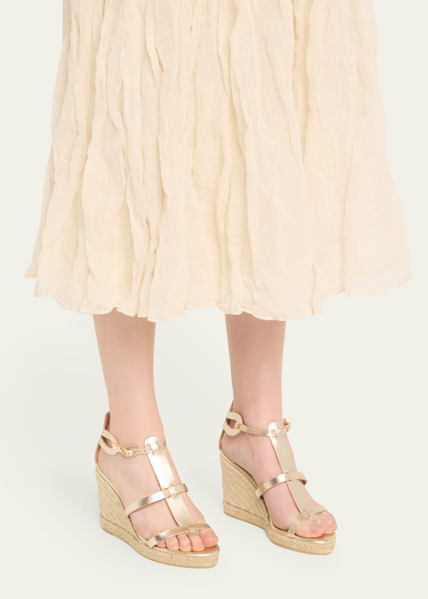 Metallic T-Strap Espadrille Sandals
