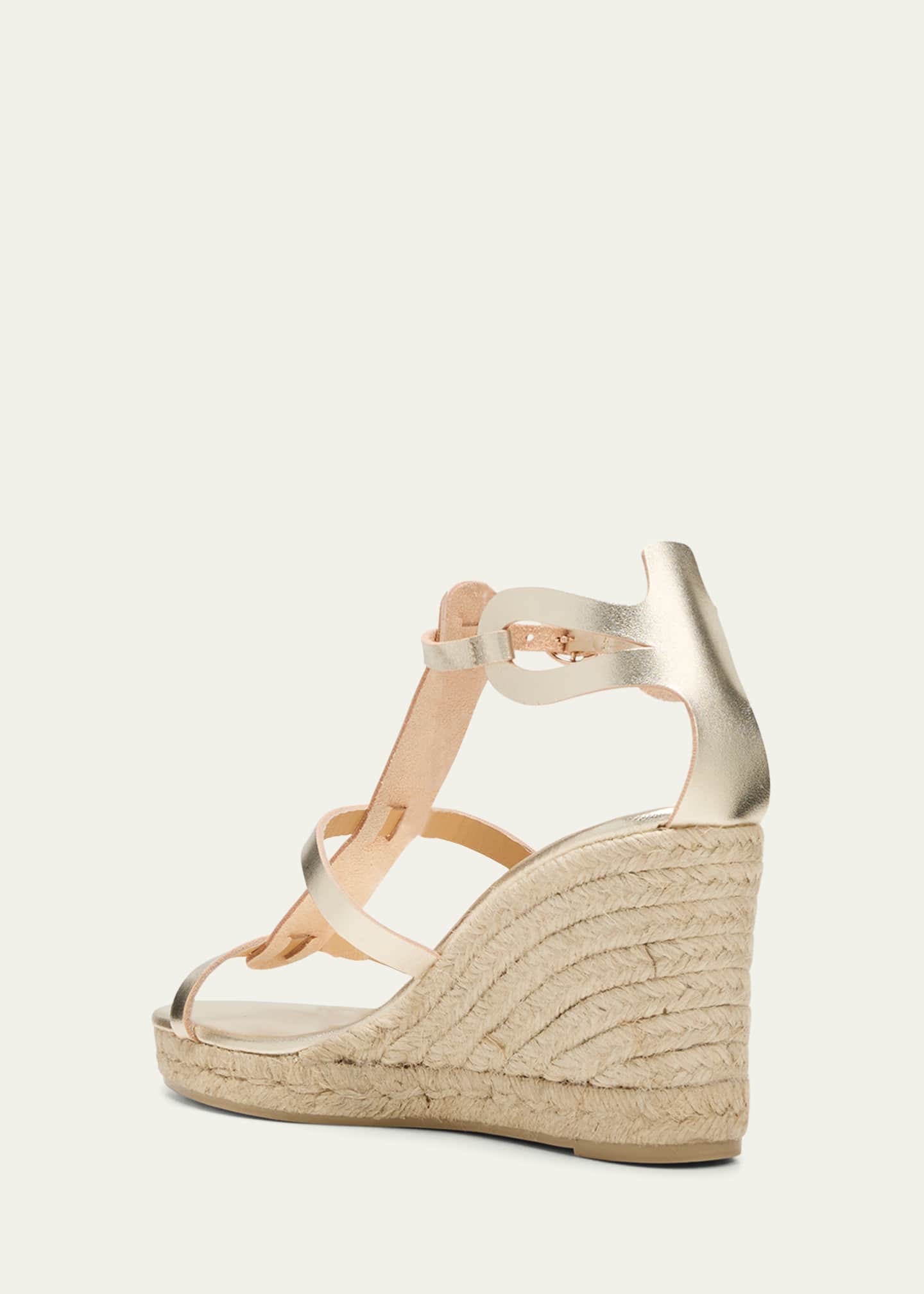 Metallic T-Strap Espadrille Sandals