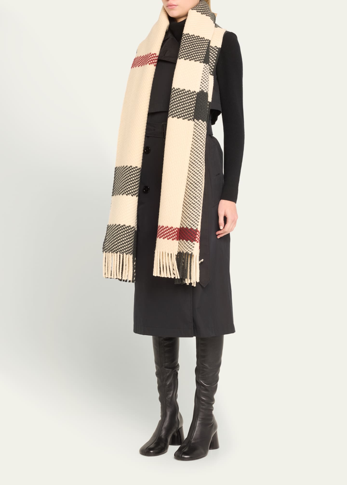 Burberry fringed check 2025 wool cashmere scarf