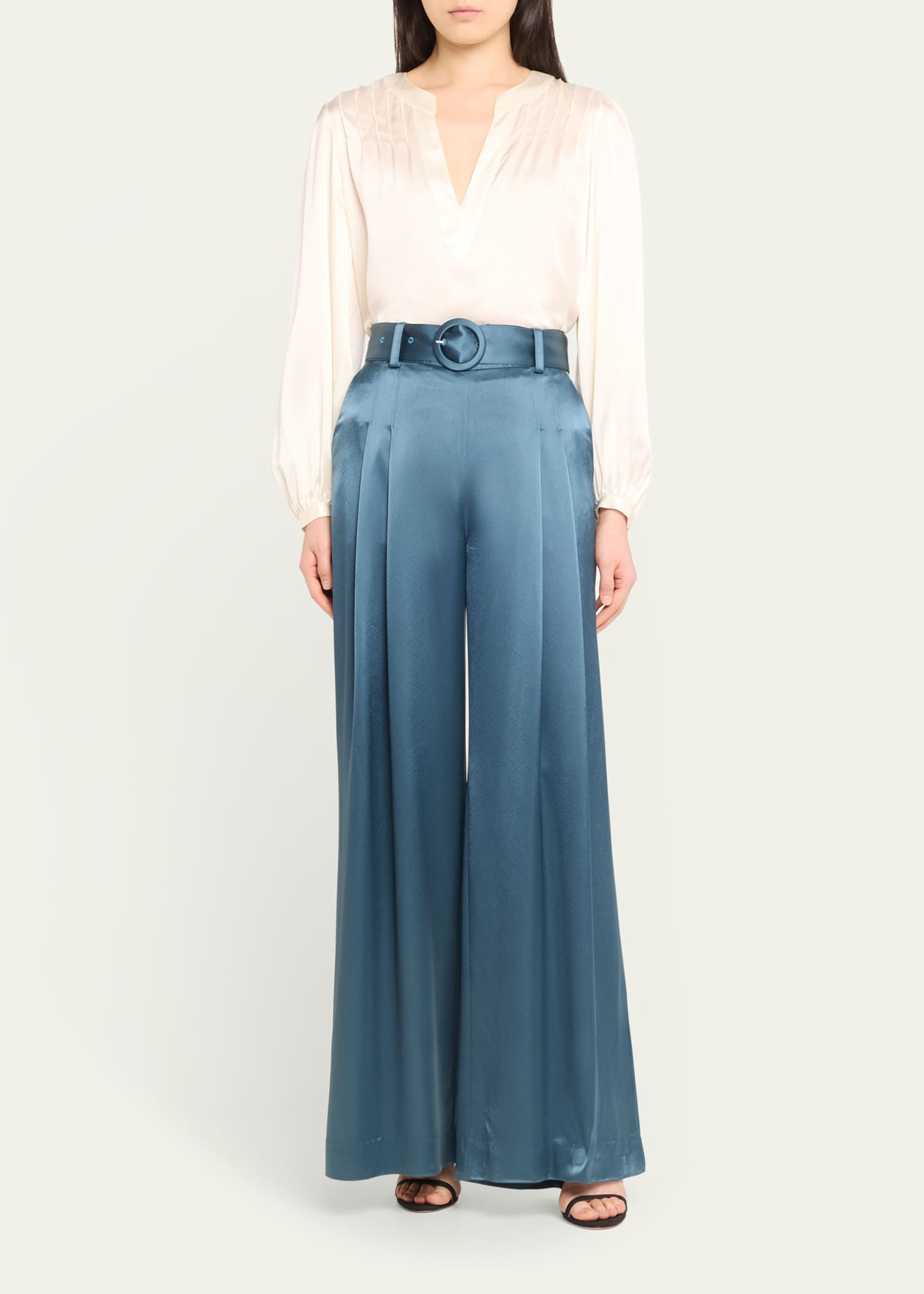 Pleated Satin Wide-leg Pants