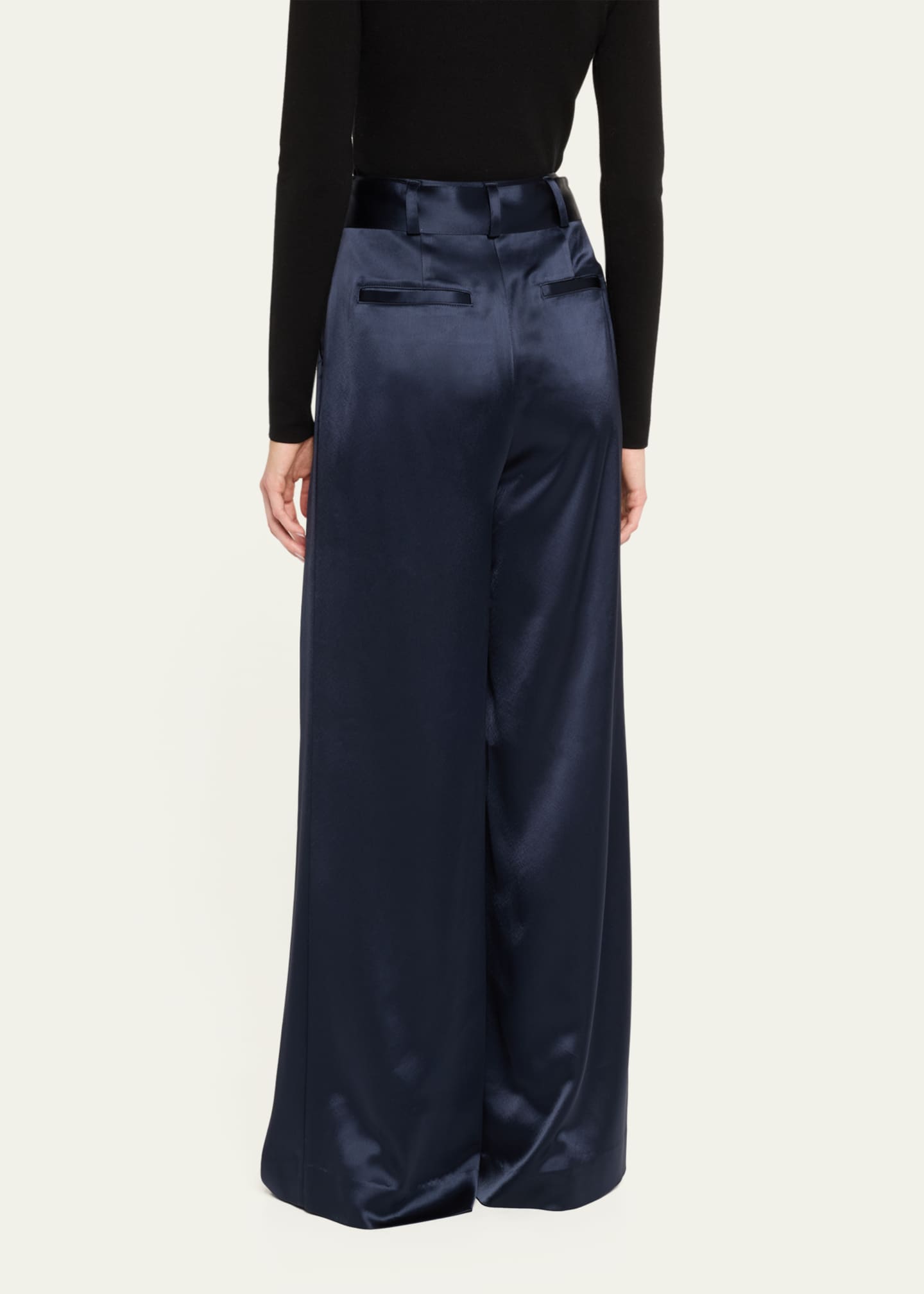 Cinq a Sept Shauna Pleated Satin Wide-Leg Pants Image 3 of 5