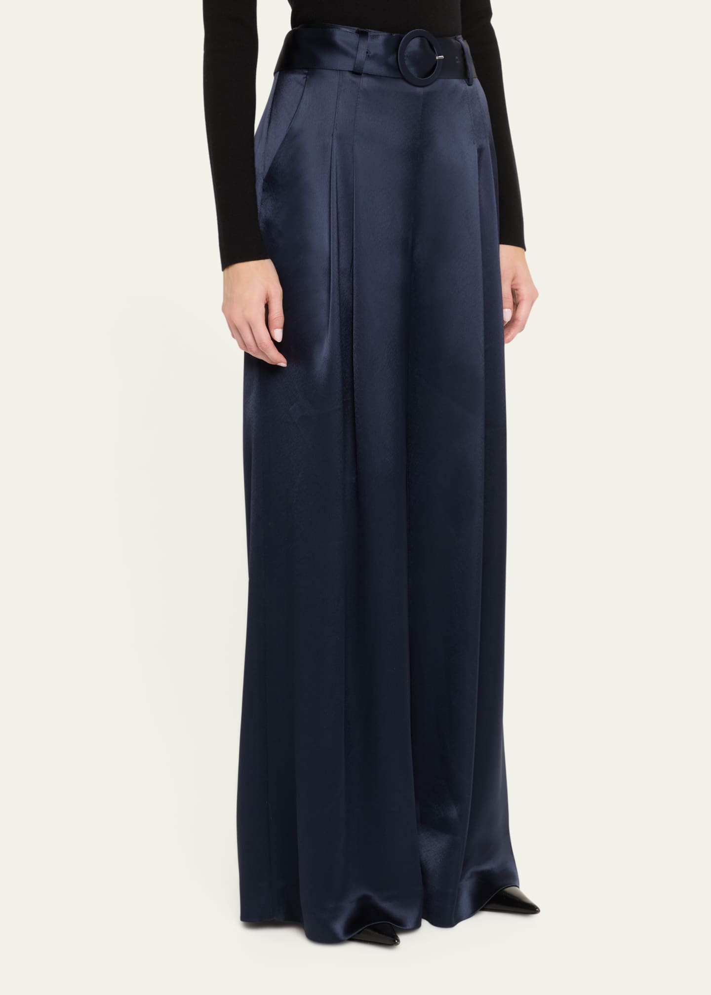 Cinq a Sept Shauna Pleated Satin Wide-Leg Pants Image 4 of 5