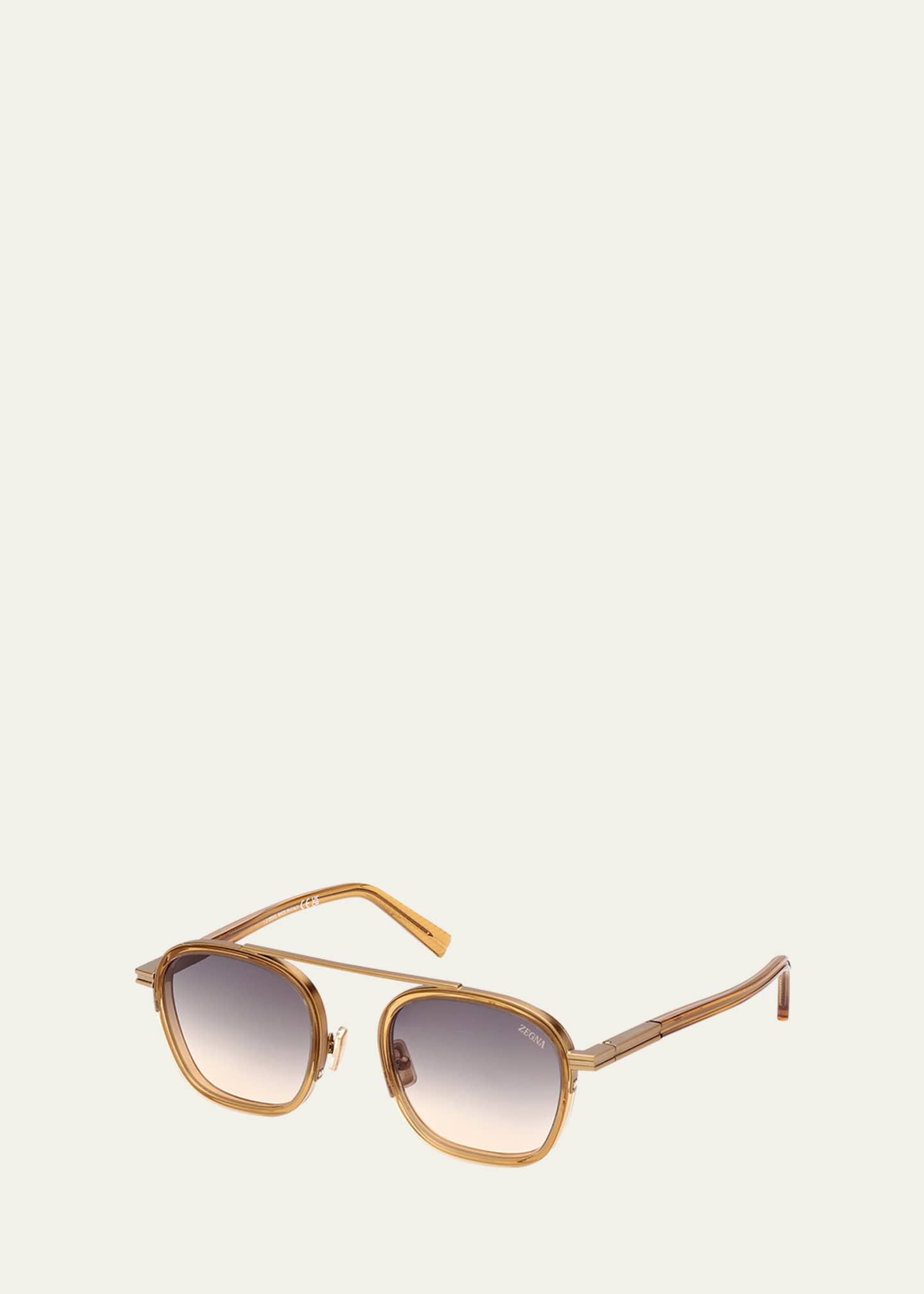 ZEGNA Men's ORIZZONTE Geometric Acetate and Metal Sunglasses Image 2 of 3