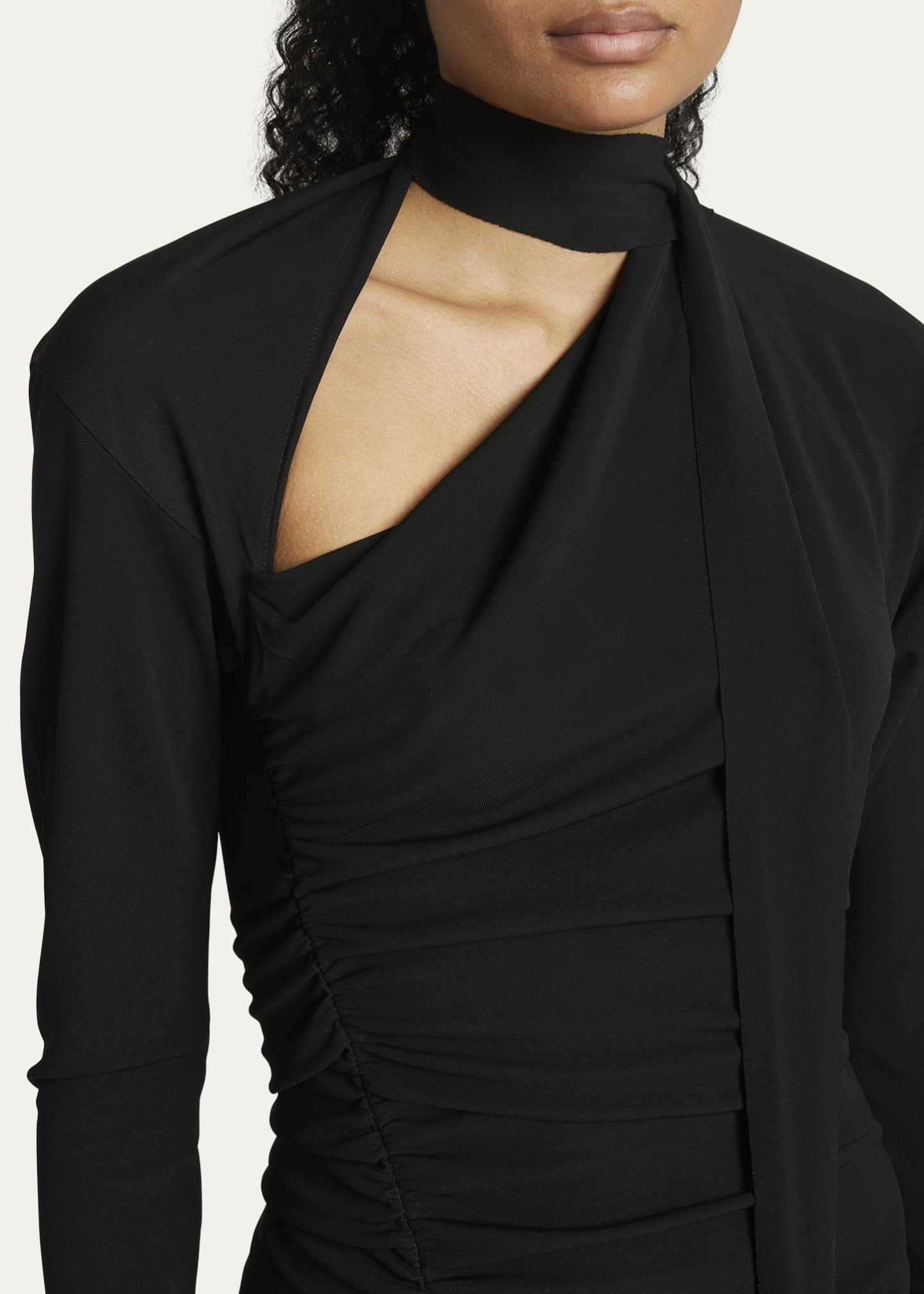 Victoria Beckham Slash-Neck Ruched Asymmetric Midi Dress - Bergdorf Goodman