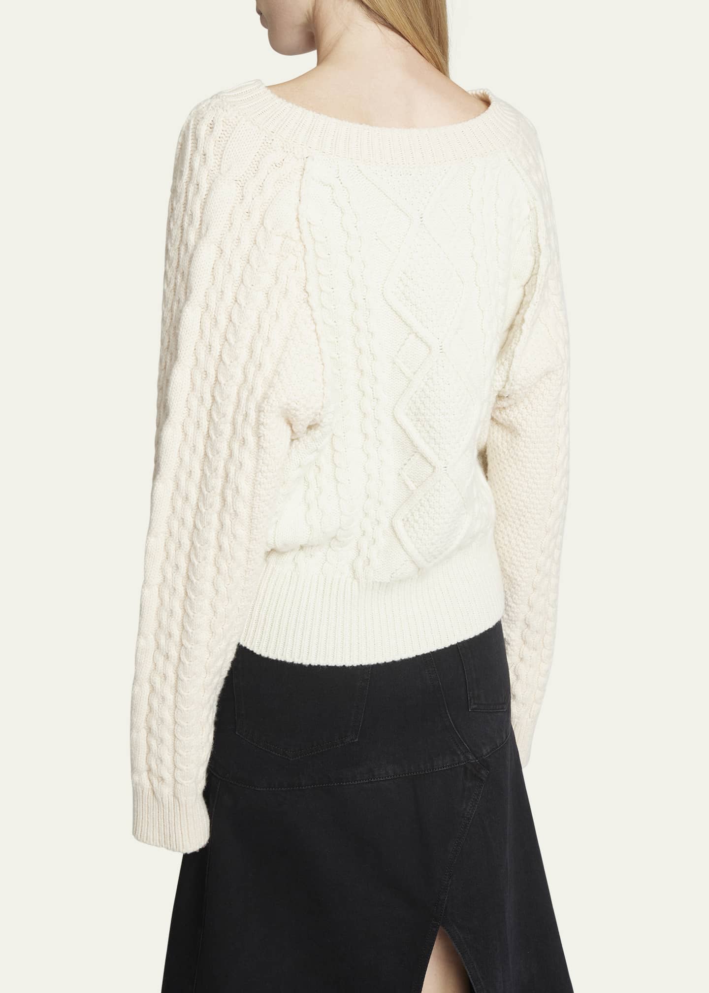 Victoria Beckham V-Neck Cable Wool Sweater - Bergdorf Goodman