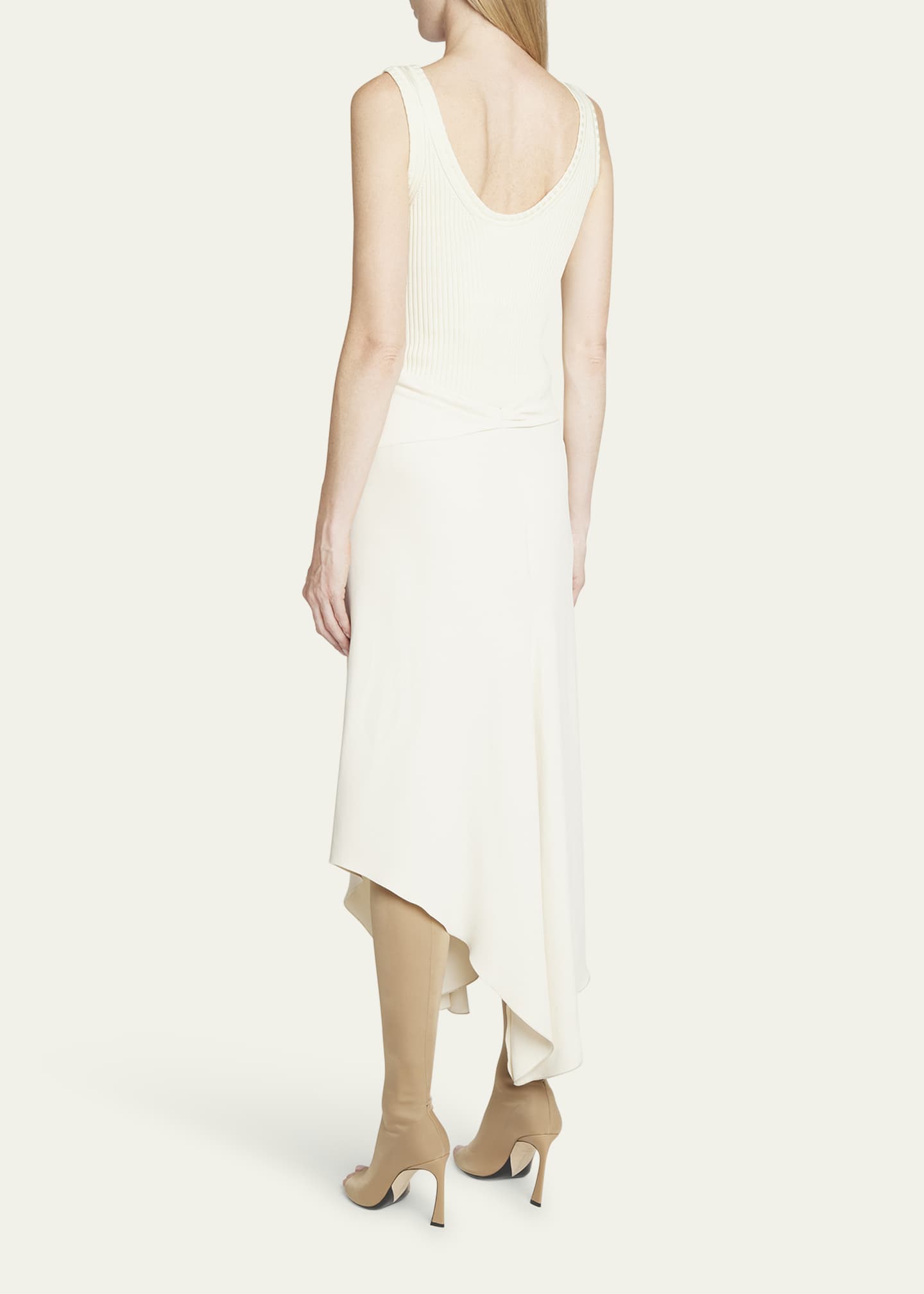 Victoria Beckham Ribbed Asymmetric Midi Dress with Front Panel