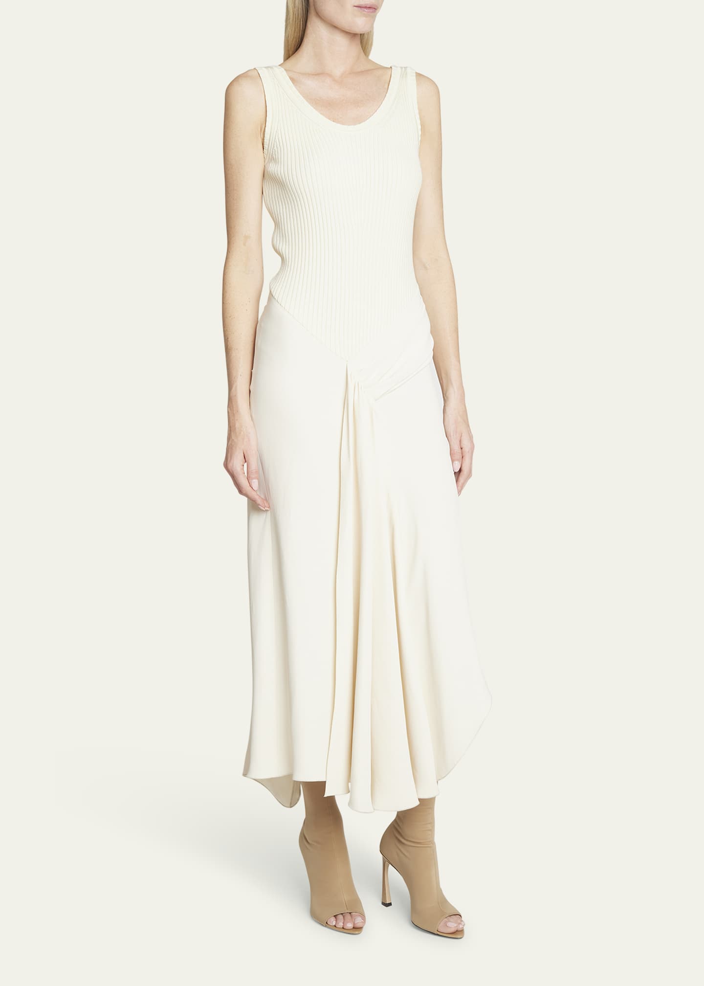 Victoria Beckham Ribbed Asymmetric Midi Dress with Front Panel ...