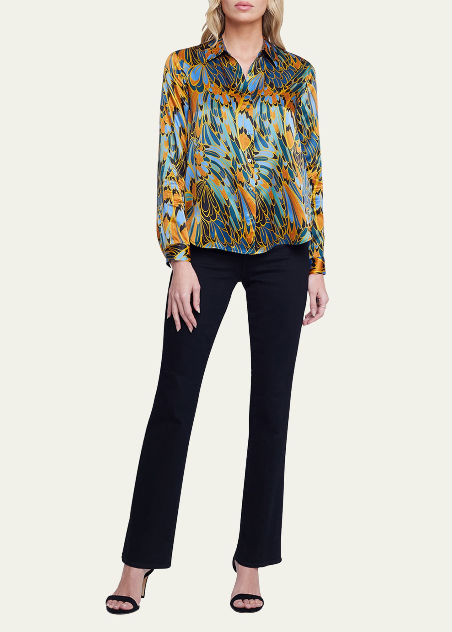 L'Agence Tyler Parrot Feather Printed Silk Blouse - Bergdorf Goodman