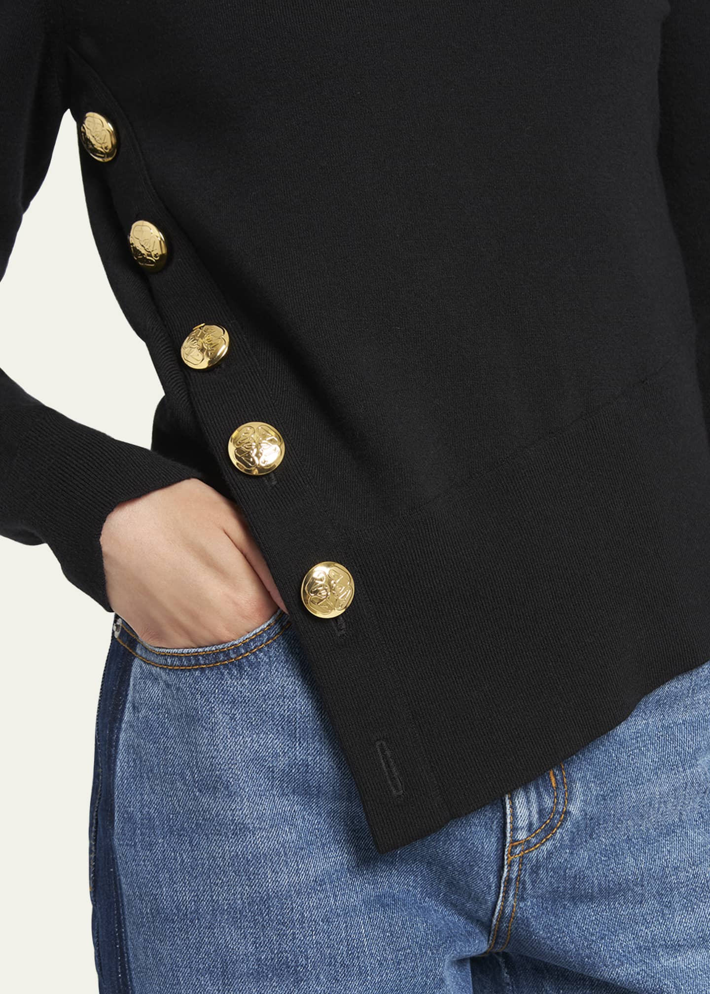 Alexander McQueen Asymmetric Wool Sweater with Gold Buttons - Bergdorf ...