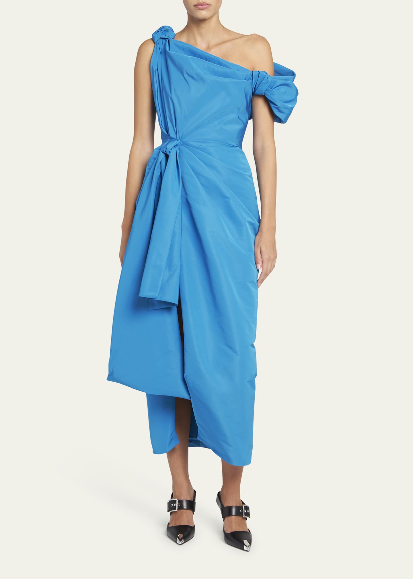 Alexander McQueen Off-Shoulder Midi Dress with Ruched Bow Detail ...