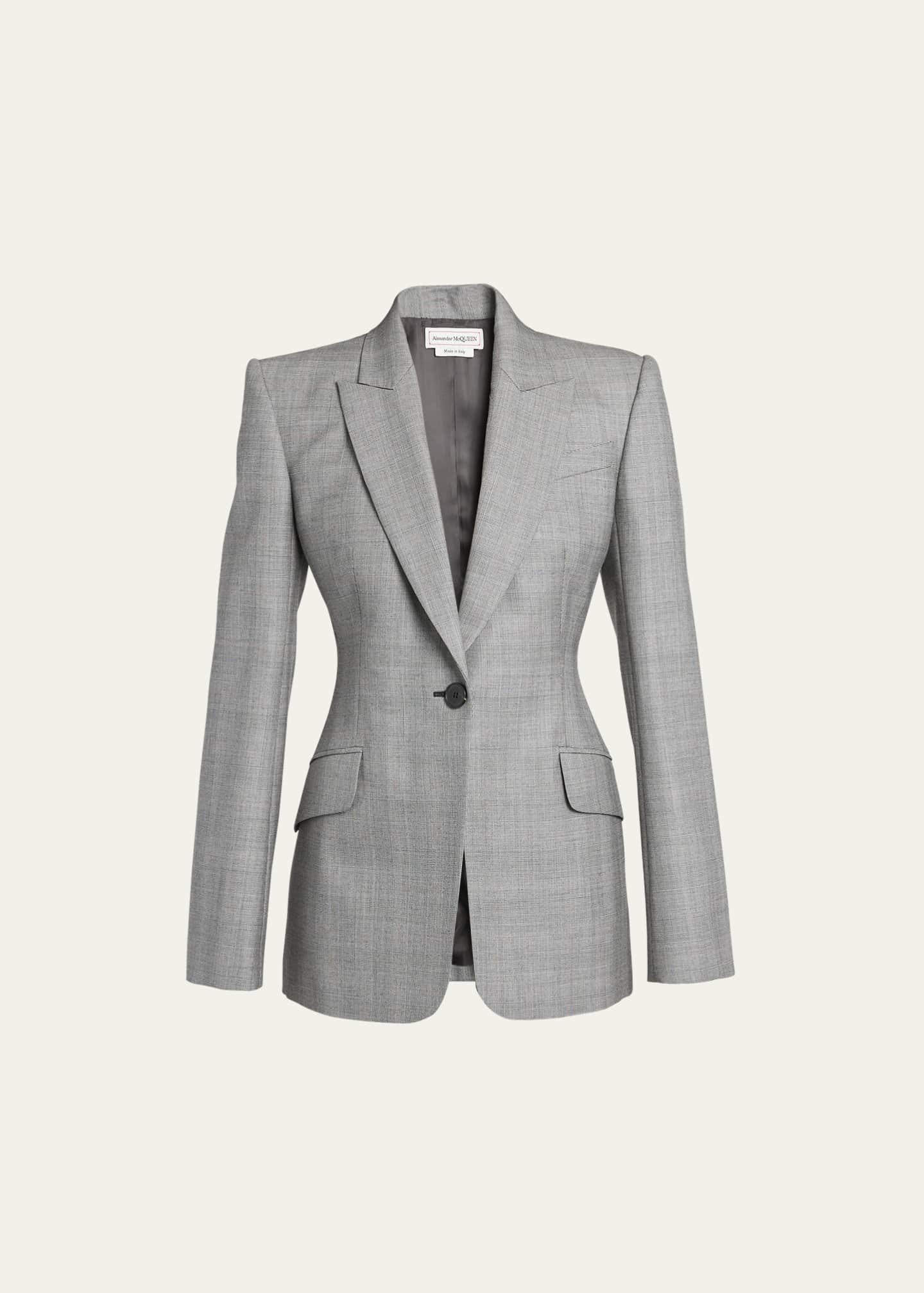 Alexander McQueen Prince of Wales One Button Wool Blazer