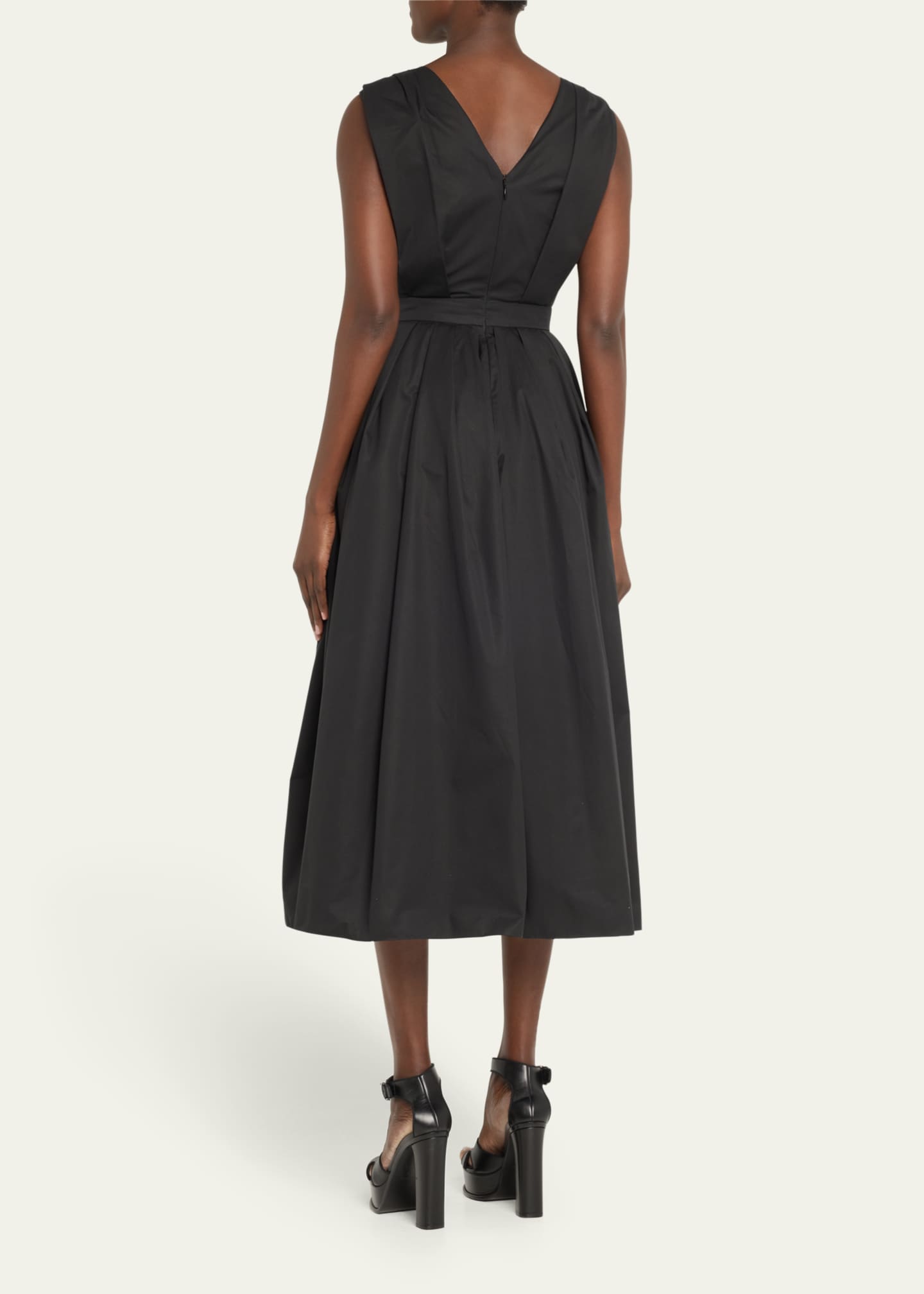 Alexander McQueen Knotted Neckline Fit Flare Poplin Midi Dress