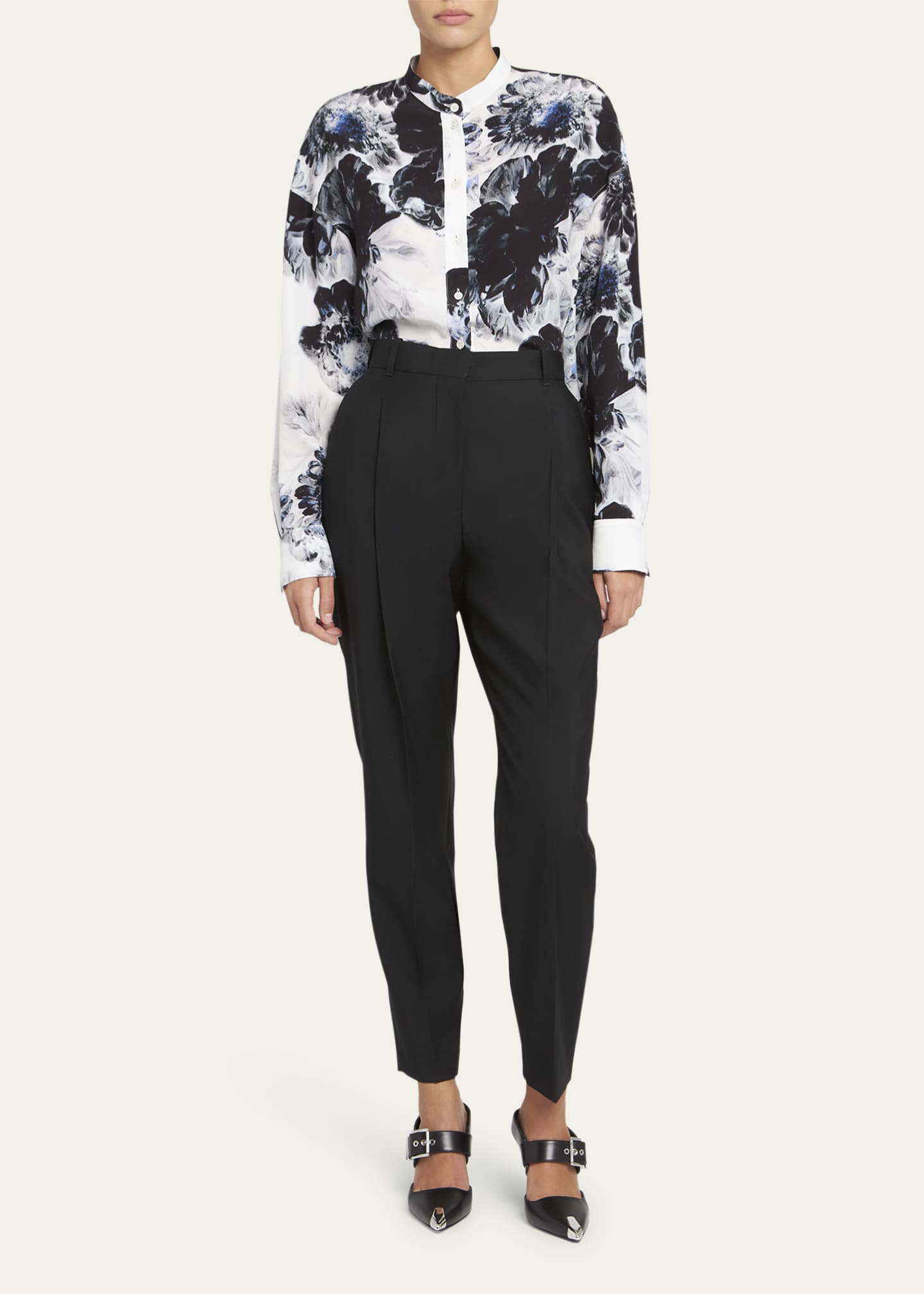 Alexander McQueen Floral X ray Print Button Down Silk Blouse