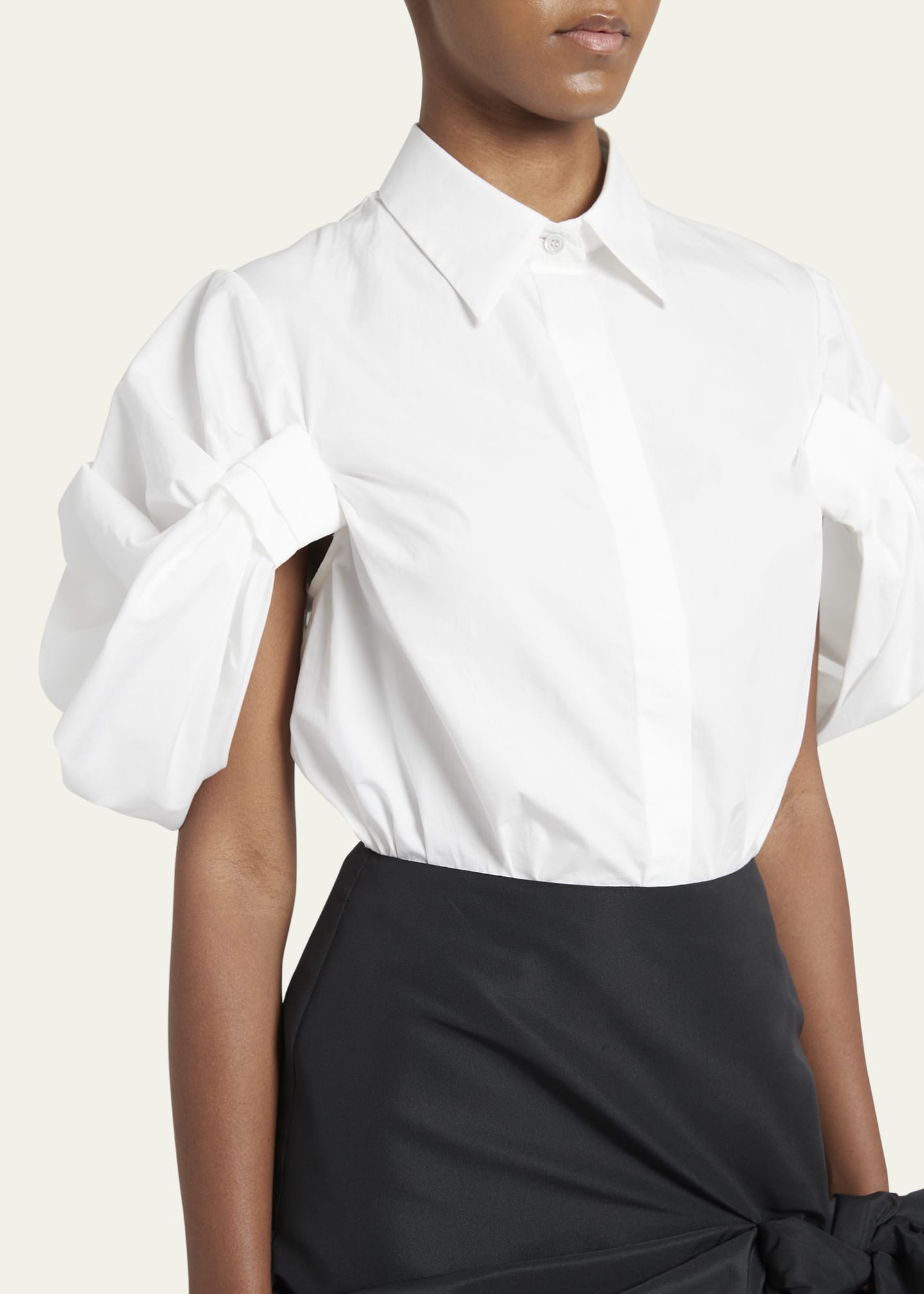 Alexander McQueen Ruched Puff Sleeve Button Front Blouse