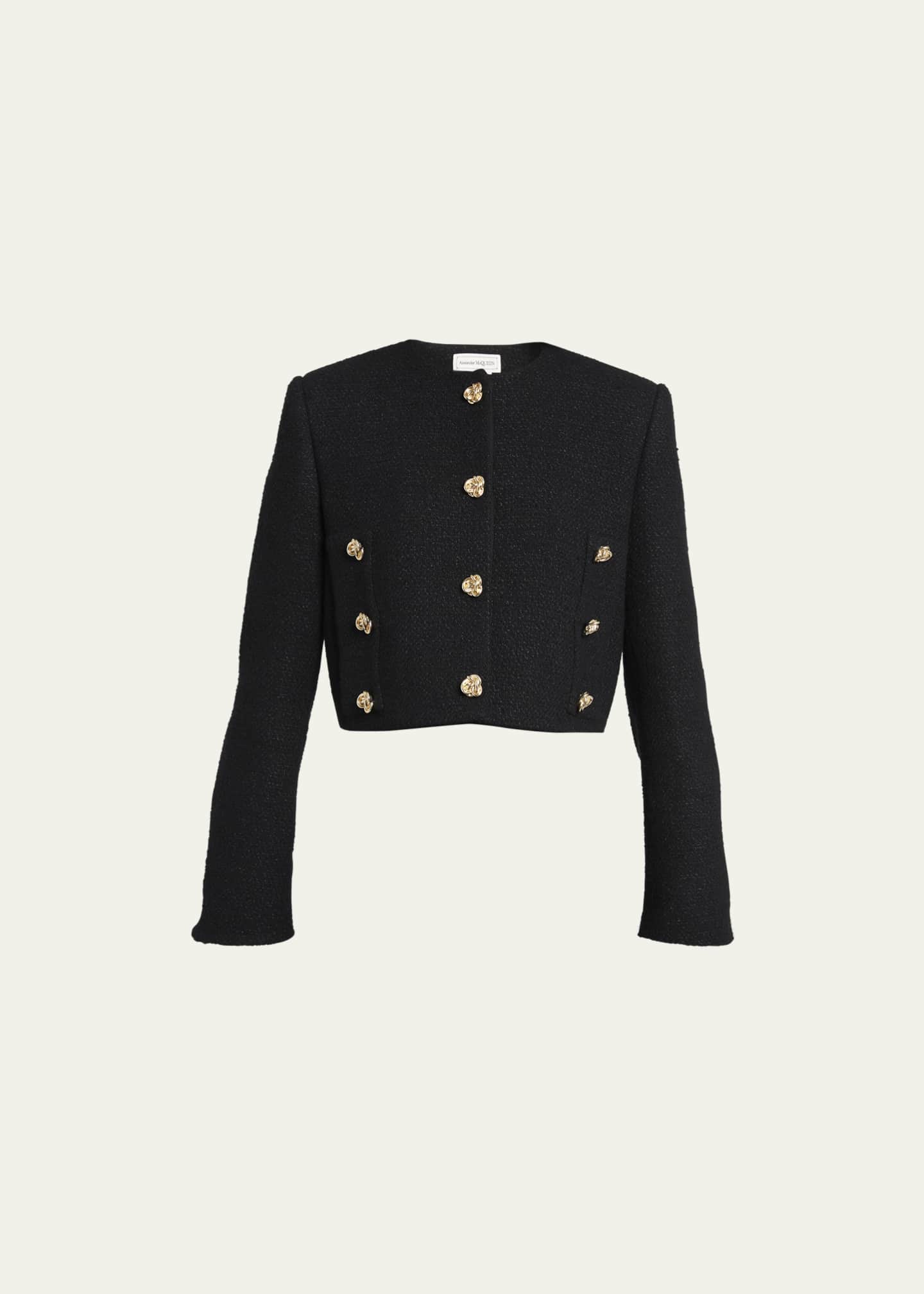 Alexander McQueen Tweed Short Jacket with Gold Knot Buttons - Bergdorf ...