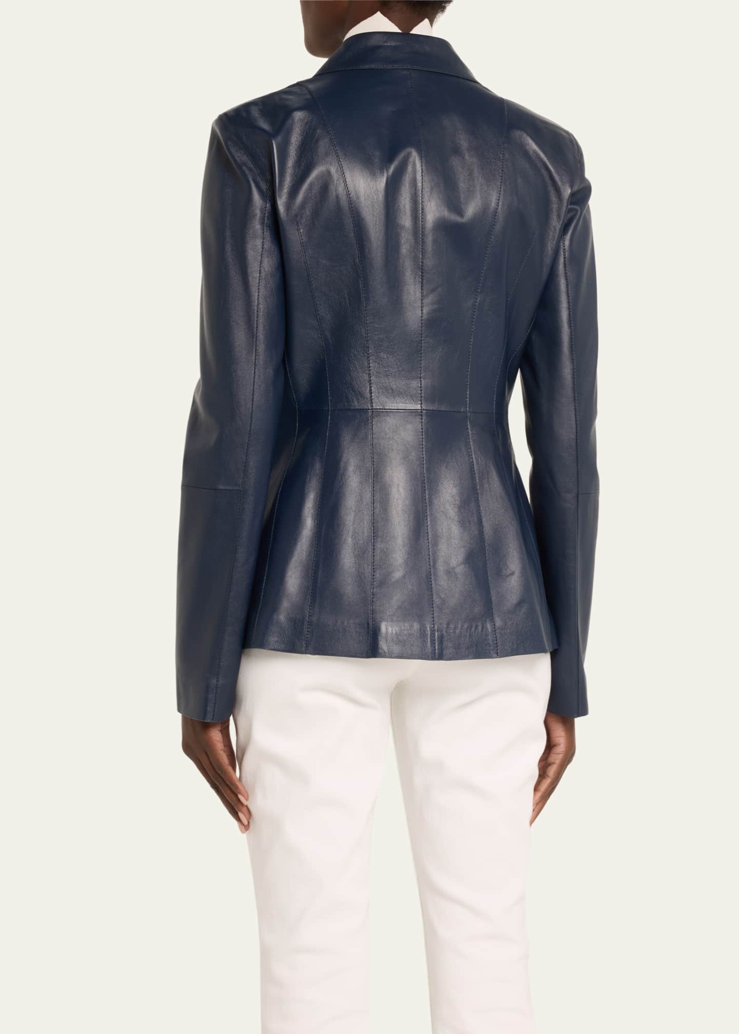 Lafayette 148 New York Tailored Button Down Nappa Leather Jacket