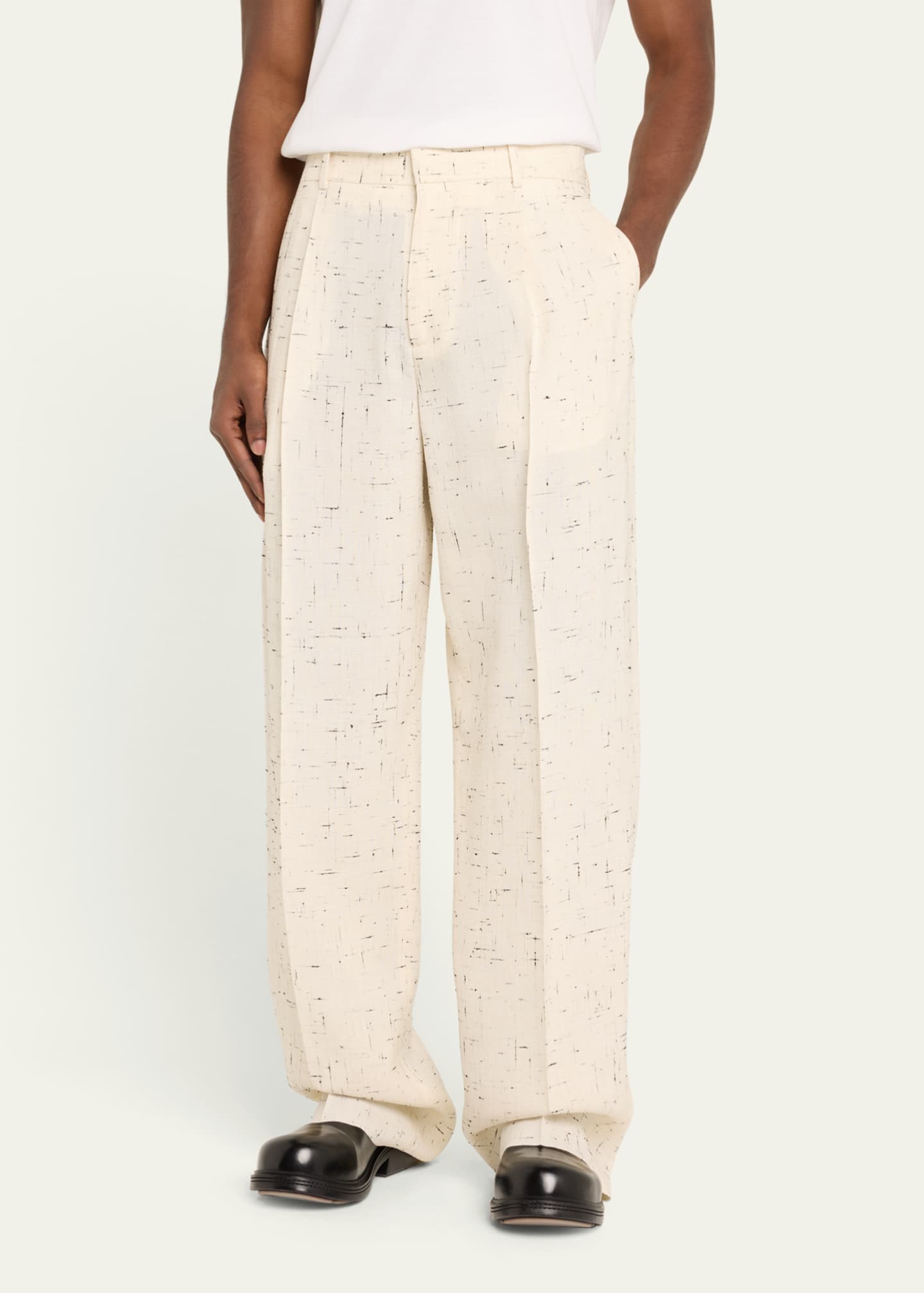 Bottega Veneta Men's Pleated Cross-Pattern Trousers Image 4 of 5