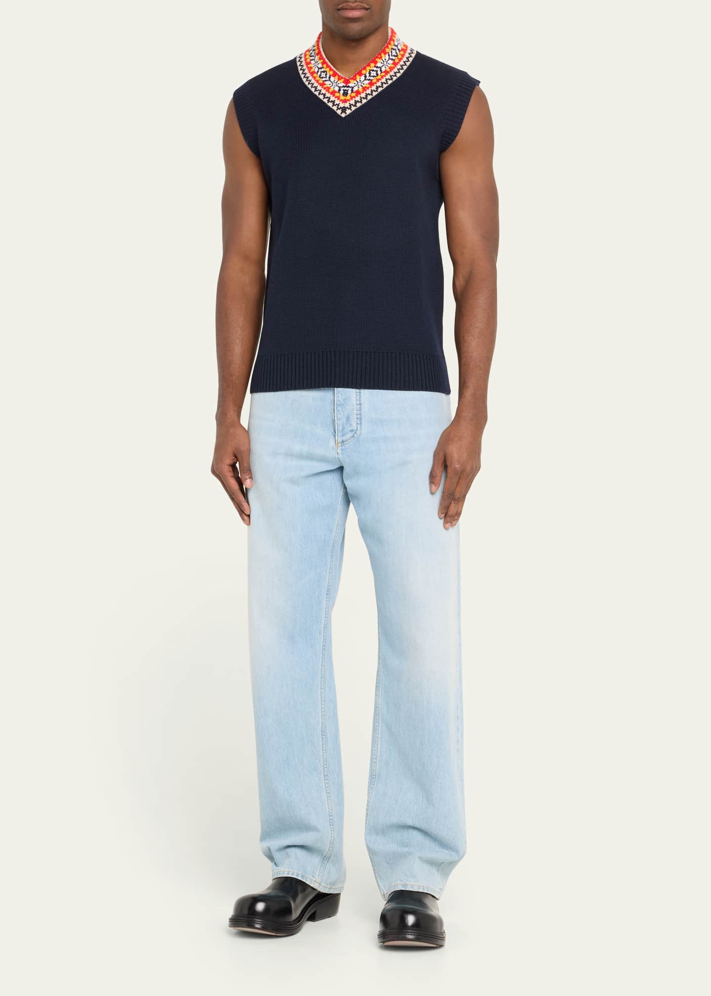 Bottega Veneta Men's Sweater Vest with Fair Isle Collar Image 2 of 5