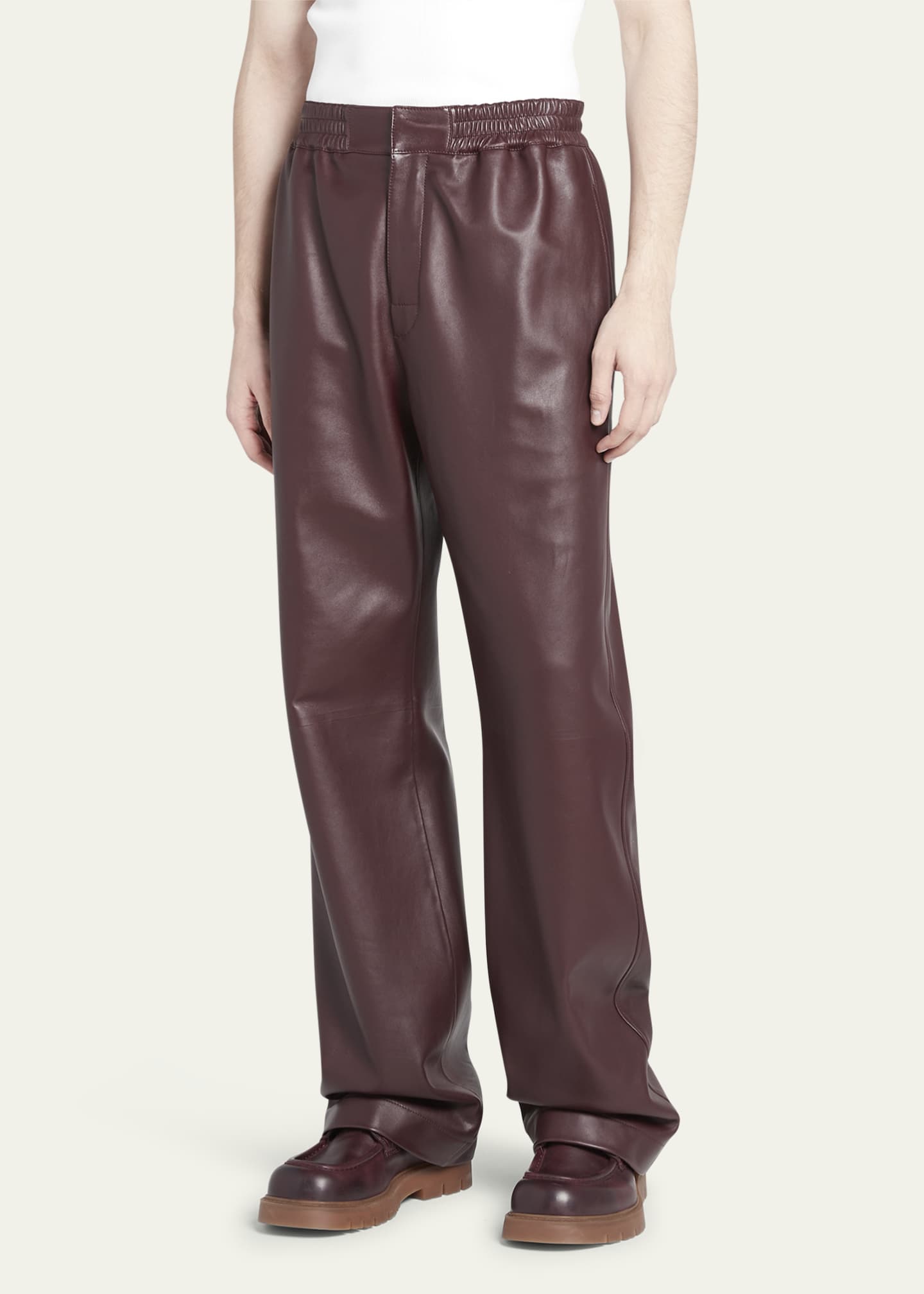 Bottega Veneta Men's Plonge Leather Straight-Leg Pants - Bergdorf Goodman