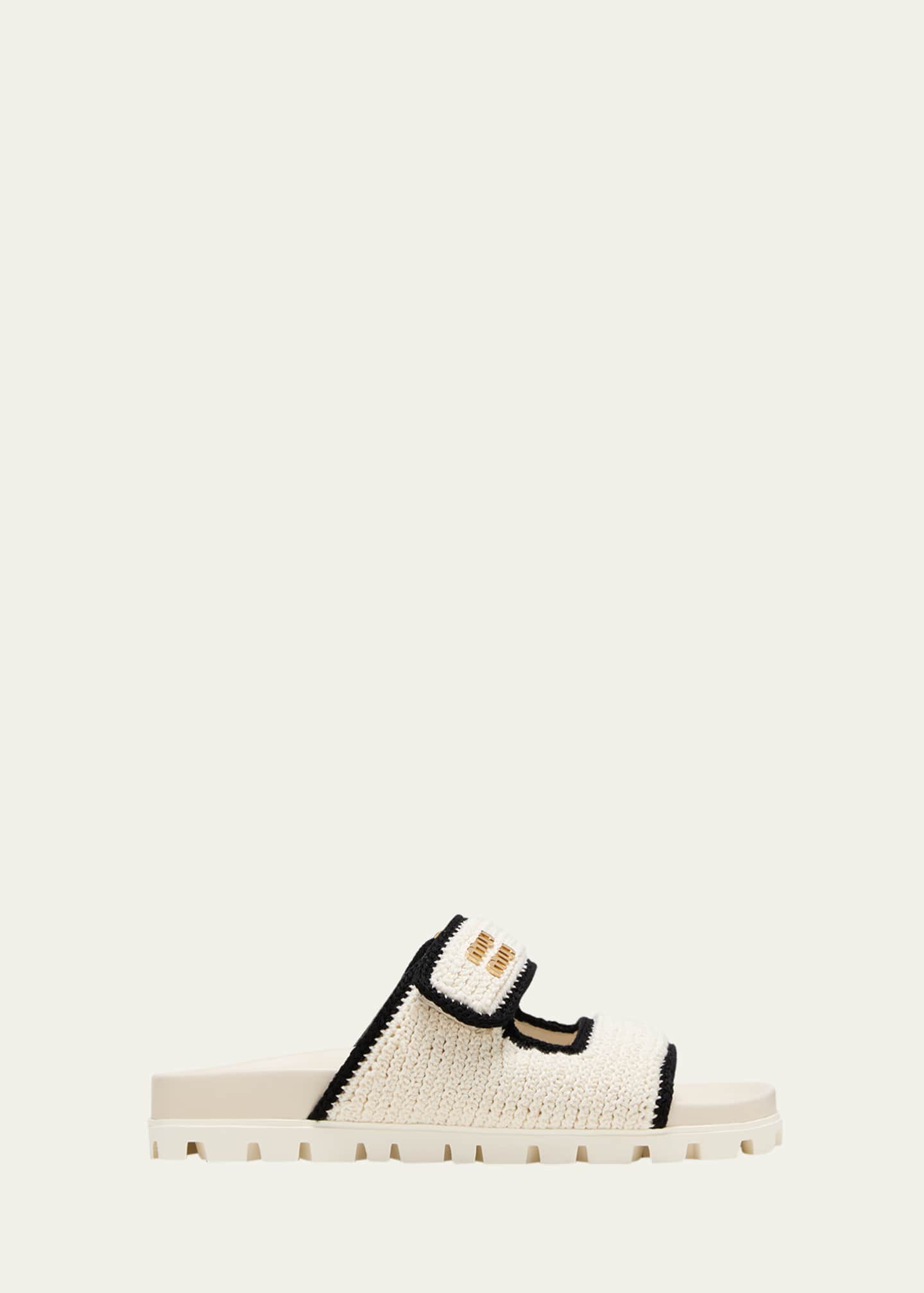Miu Miu Bicolor Crochet Grip Slide Sandals Image 1 of 5