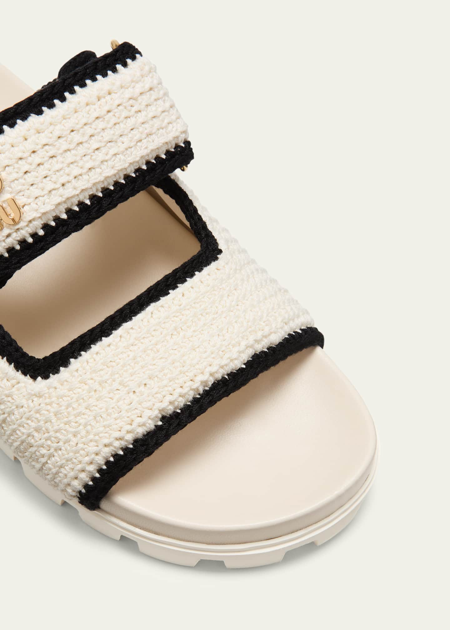 Miu Miu Bicolor Crochet Grip Slide Sandals Image 5 of 5