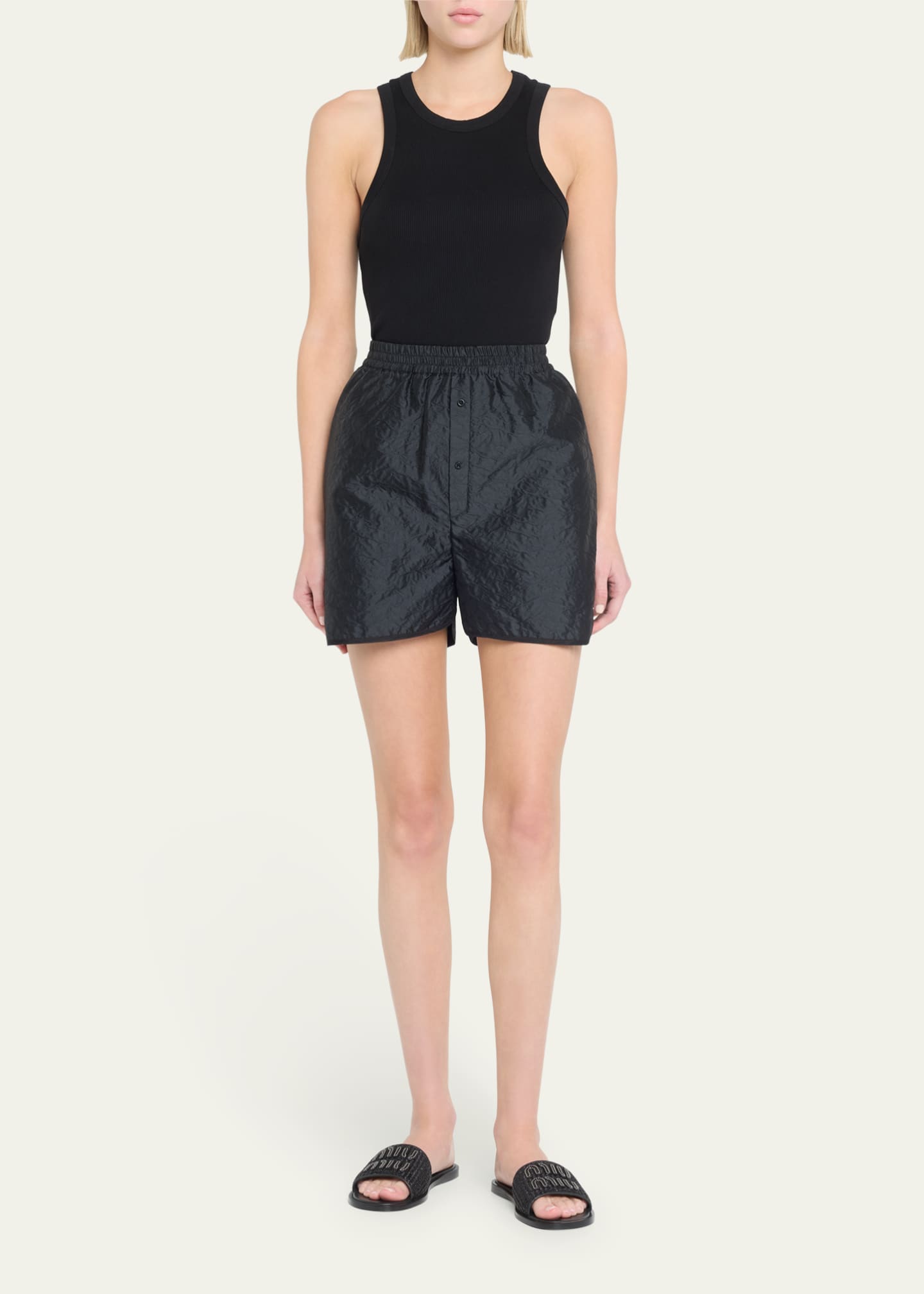 Miu Miu Raffia Logo Flat Slide Sandals Bergdorf Goodman