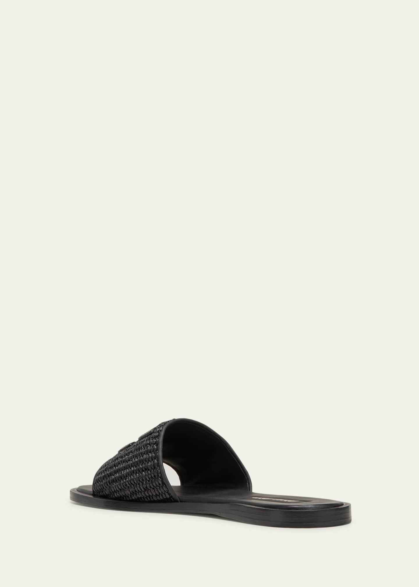 Raffia Logo Flat Slide Sandals