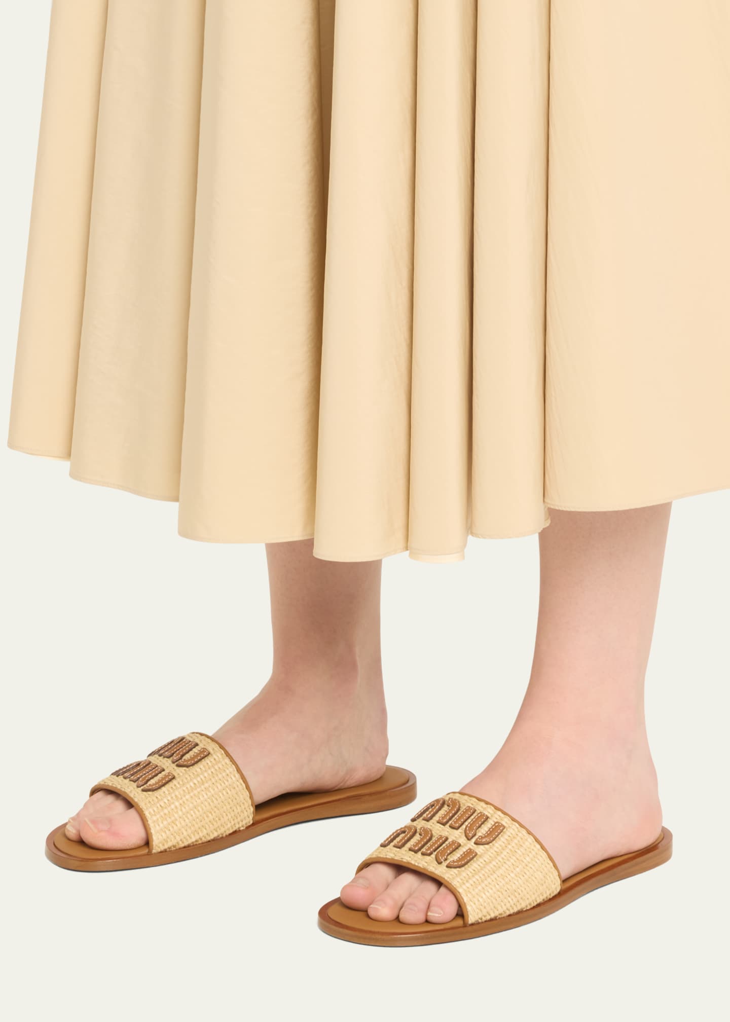 Miu Miu Raffia Logo Flat Slide Sandals - Bergdorf Goodman