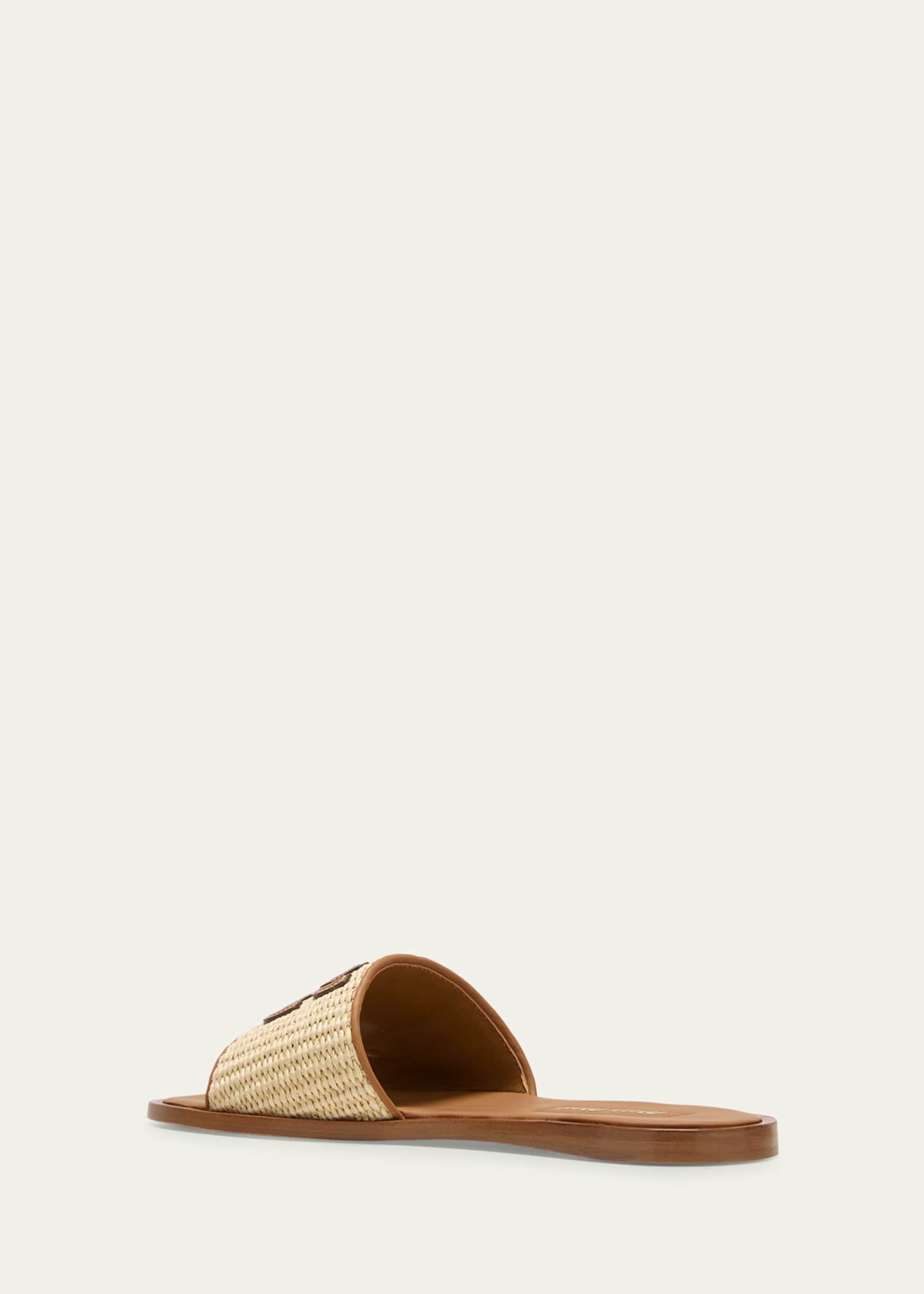 サンダル・ミュール MIU MIU Raffia And Leather Slippers Miu Miu touch-strap Raffia Sandals | Neutrals | FARFETCH