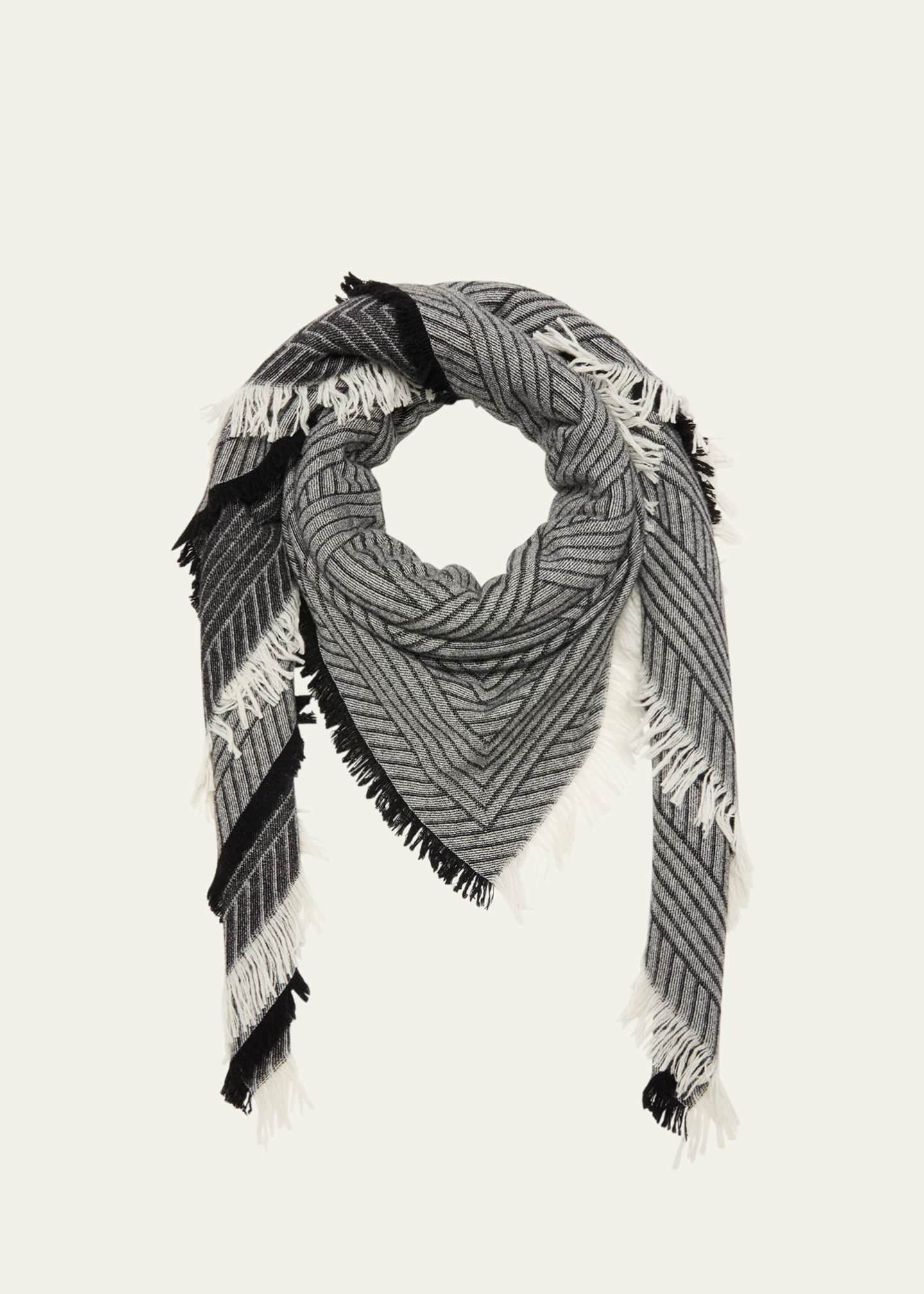 Men's Reversible Square Scarf Wrap With Diamond Pattern & Solid Stripe - 100% Viscose