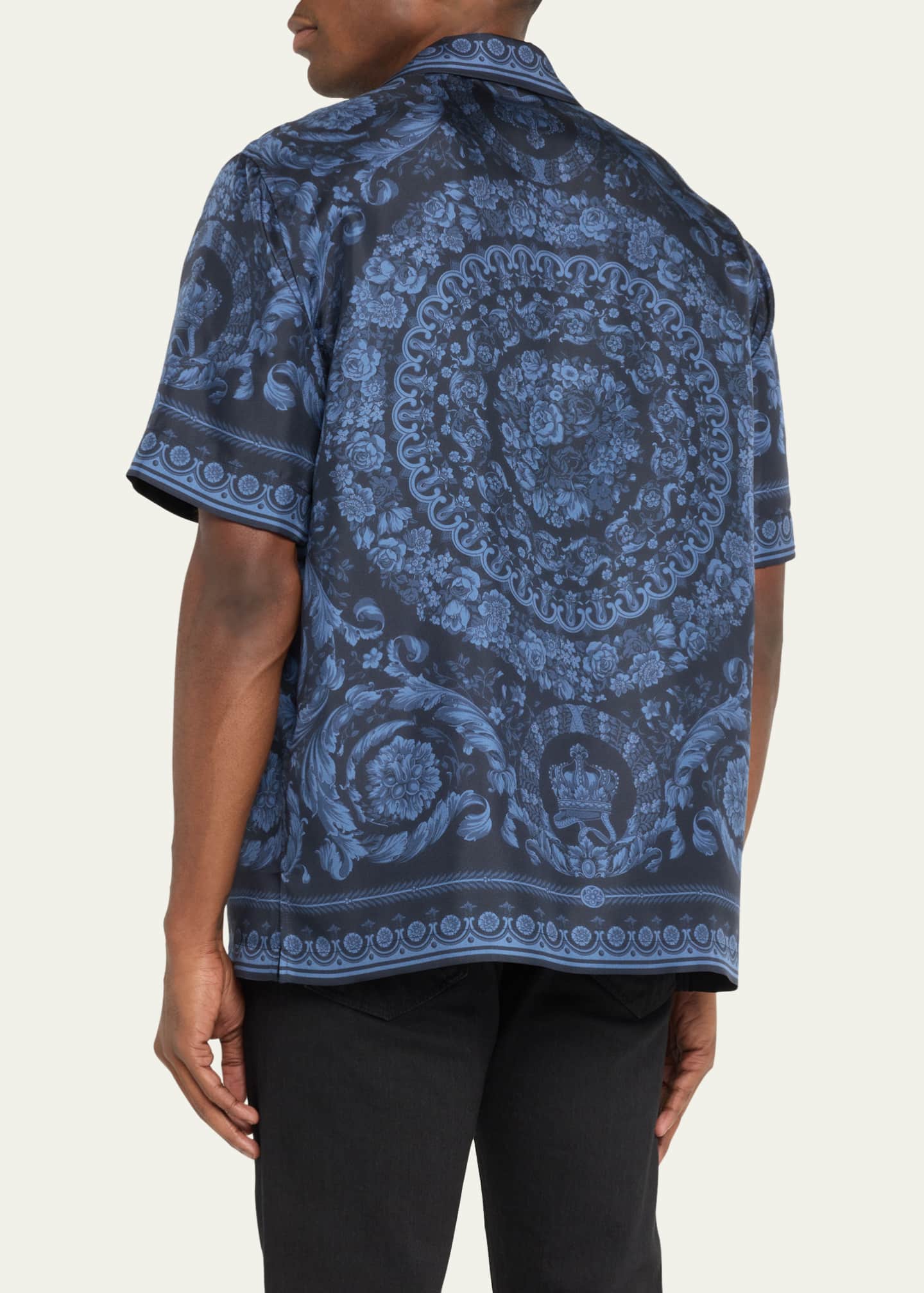 Versace Men's Baroque-Print Silk Short-Sleeve Shirt