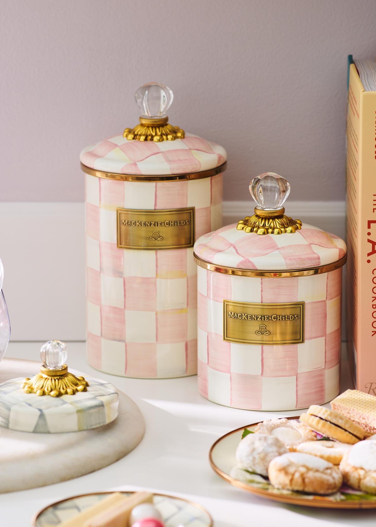 MacKenzie-Childs Rosy Check Enamel Canister, Small - Bergdorf Goodman