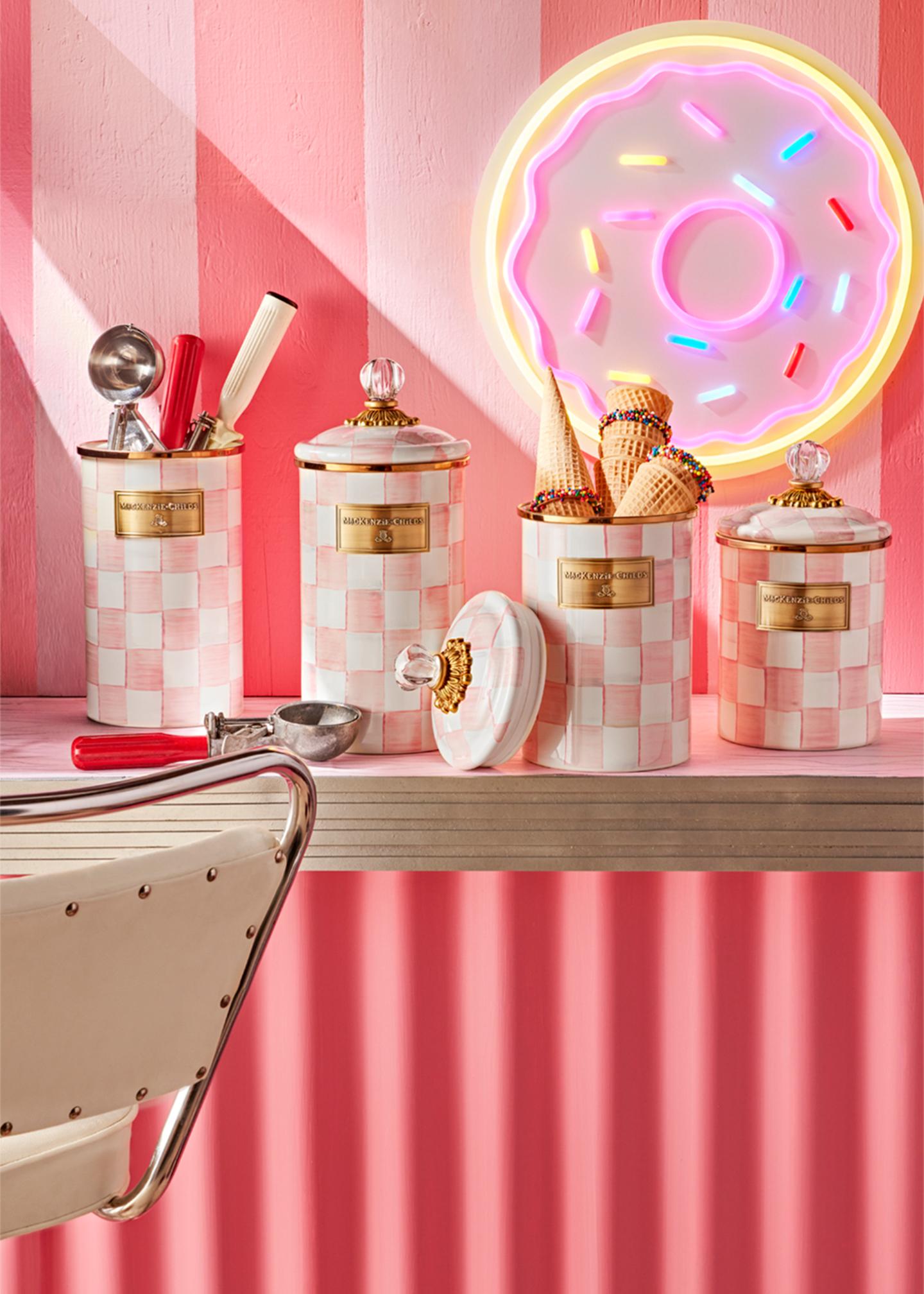 MacKenzie-Childs Rosy Check Enamel Canister, Small - Bergdorf Goodman