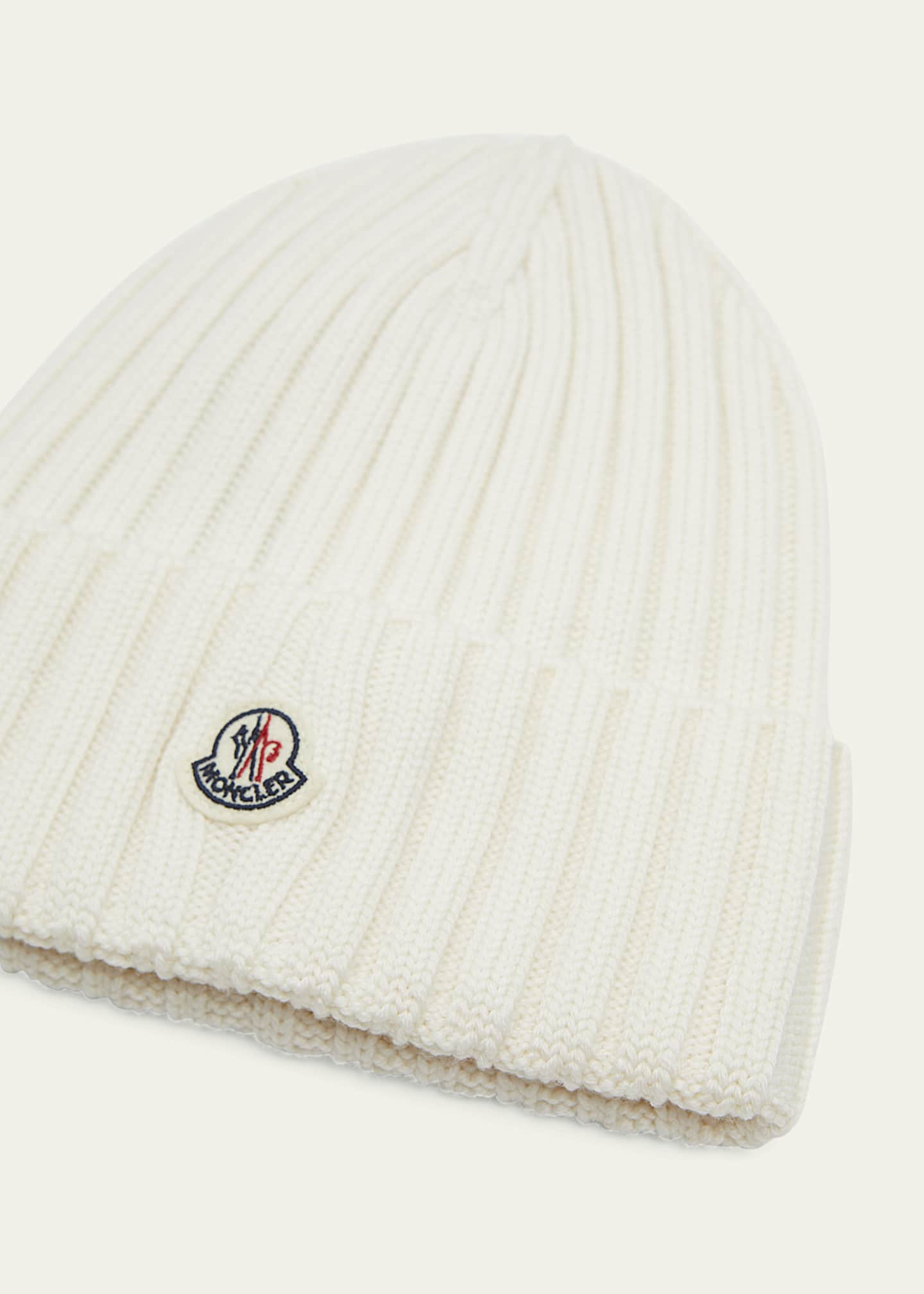 Moncler Ribbed Wool Beanie w/ Logo - Bergdorf Goodman