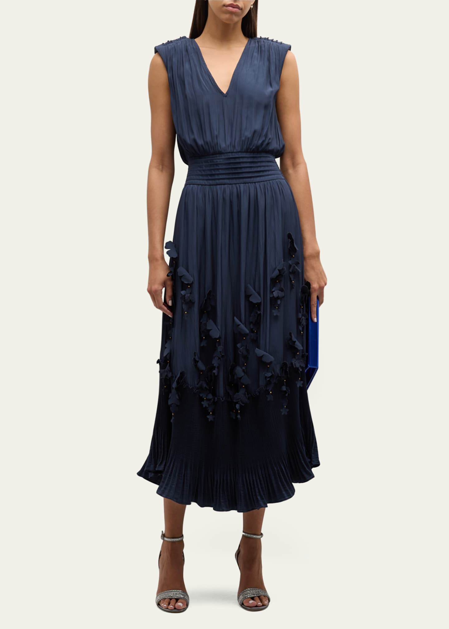 Ramy Brook Jacqueline Pleated Floral Applique Midi Dress - Bergdorf Goodman