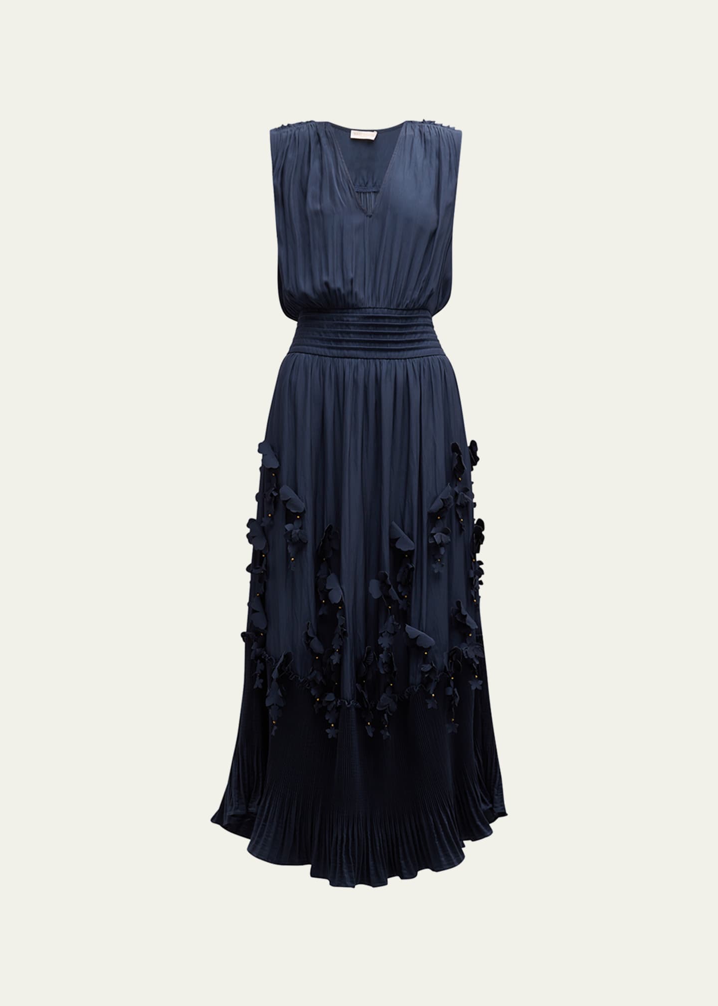 Ramy Brook Jacqueline Pleated Floral Applique Midi Dress - Bergdorf Goodman