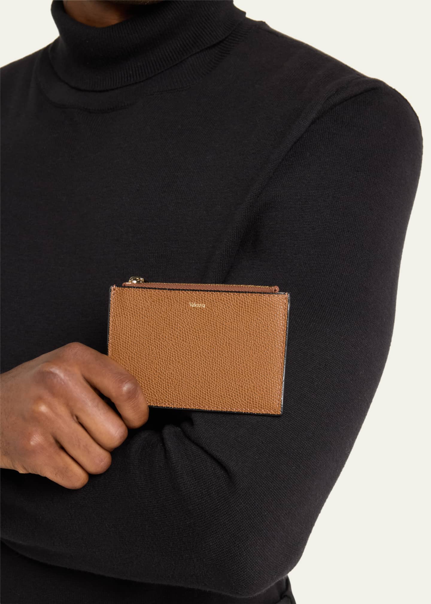 Valextra Men's Bicolor Leather Zip Card Holder Image 2 of 4