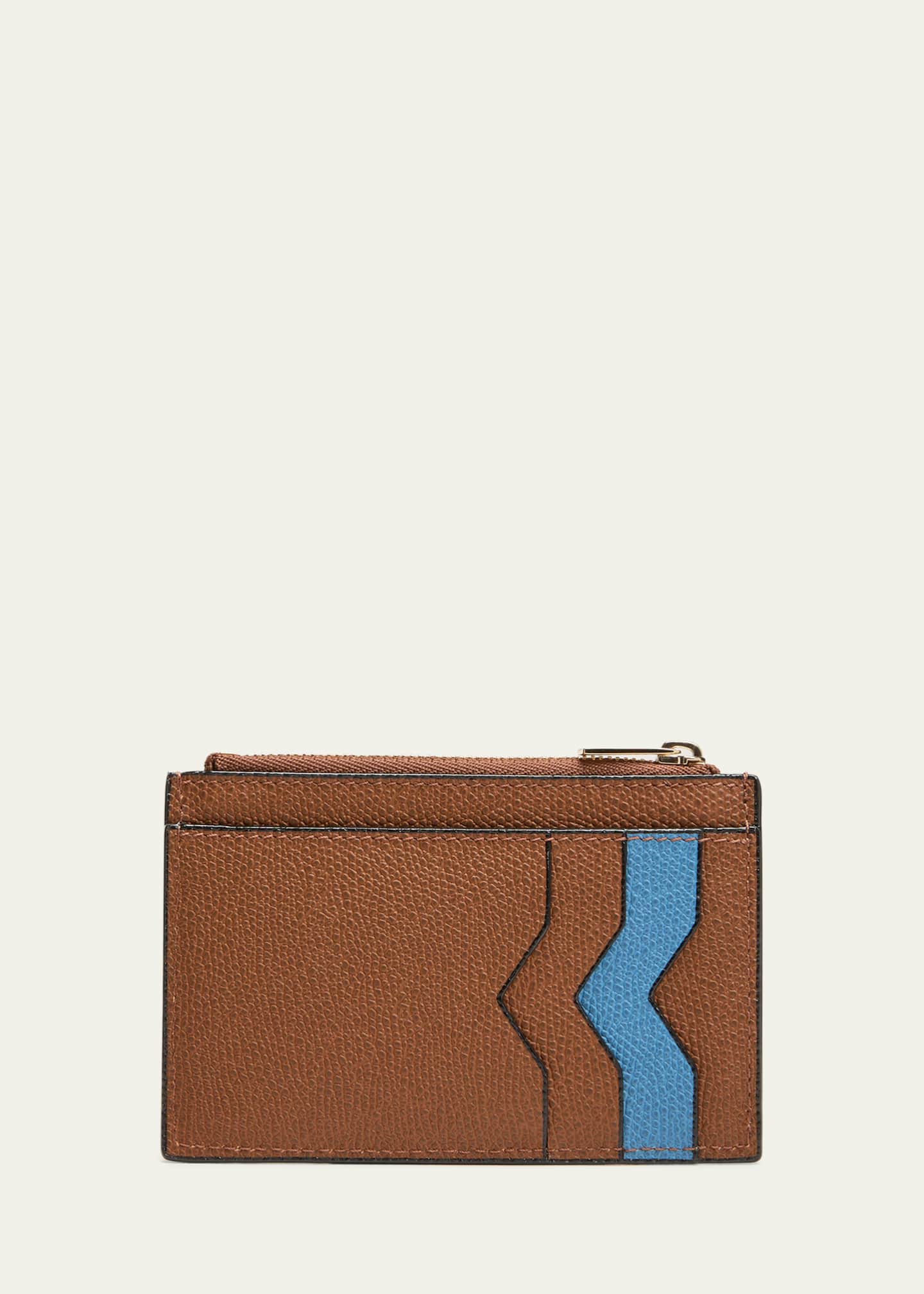 Valextra Men's Bicolor Leather Zip Card Holder Image 4 of 4