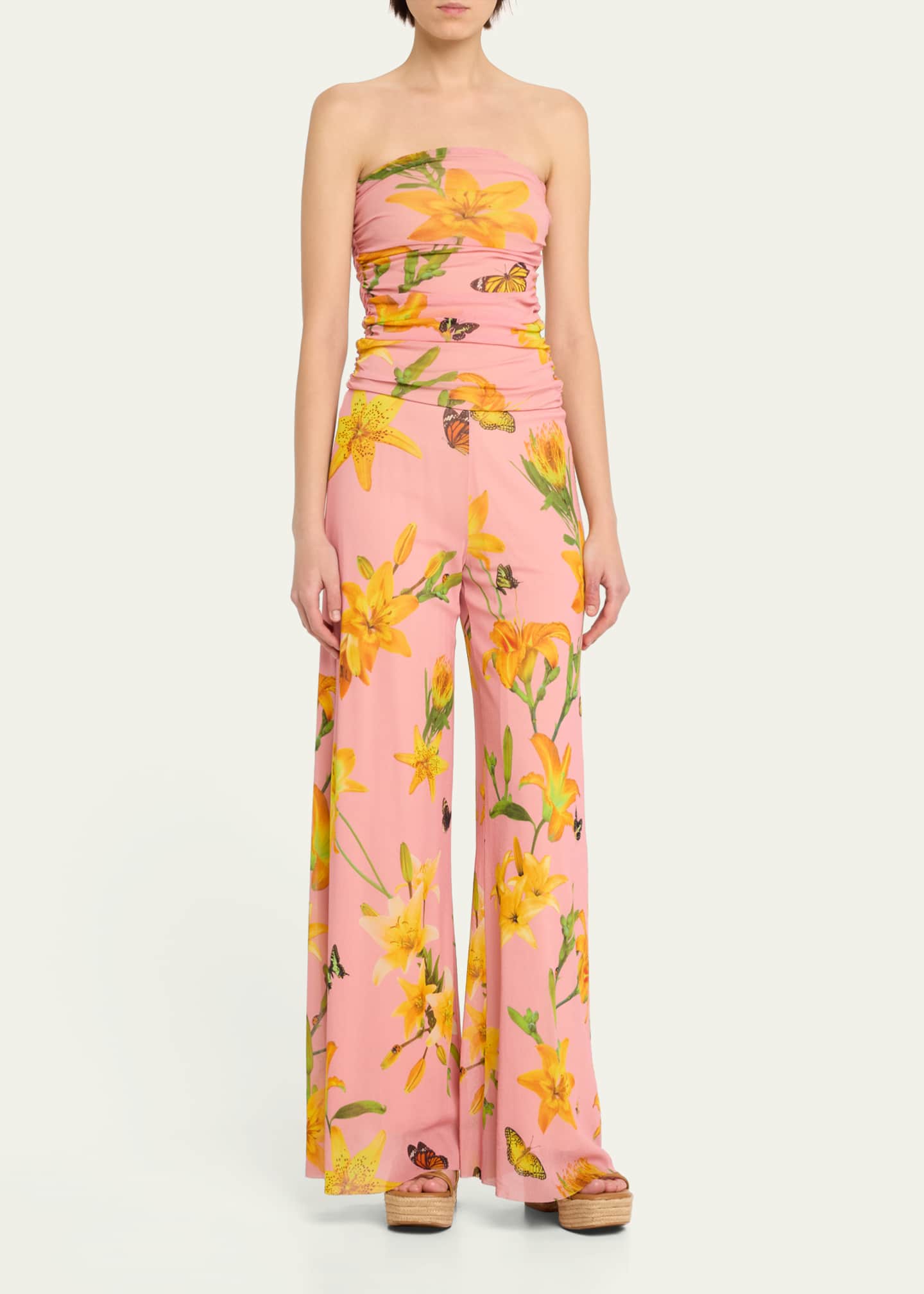 Fuzzi Strapless Floral Print Tulle Jumpsuit