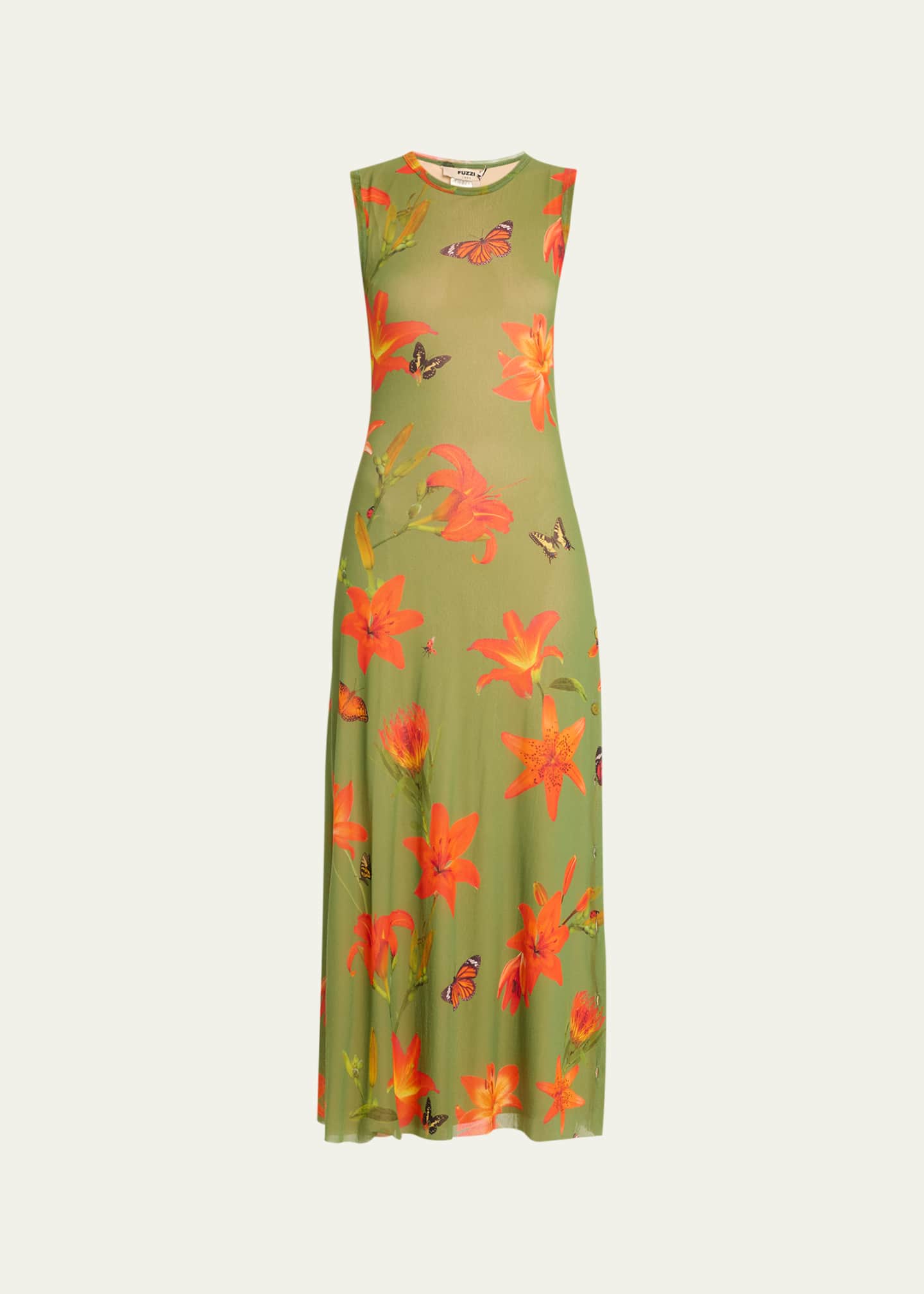 Fuzzi Sleeveless Floral Print Tulle Maxi Dress Bergdorf Goodman