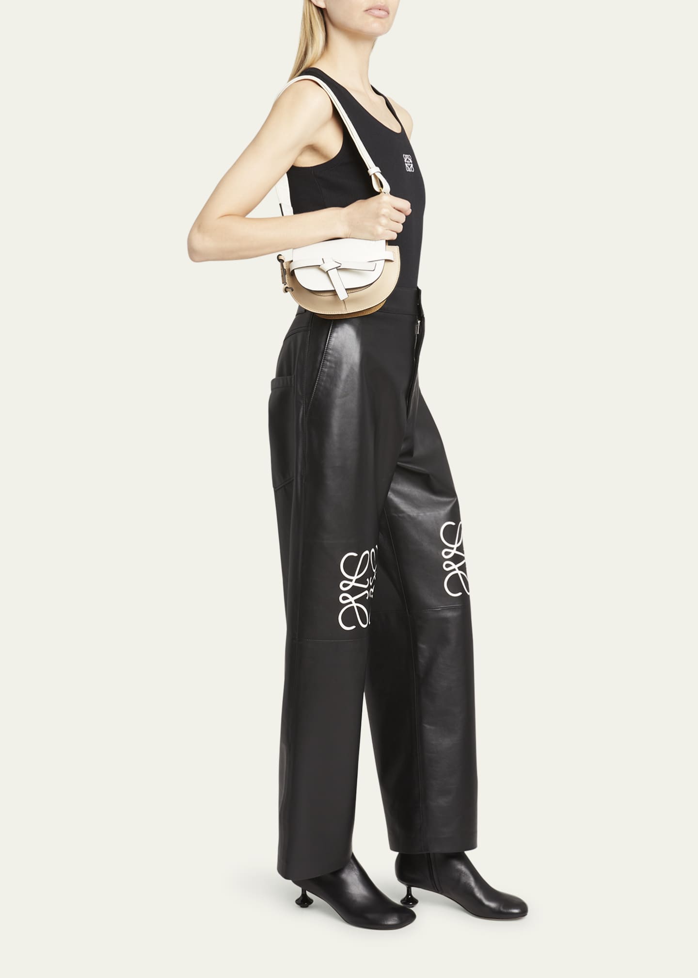Loewe Gate Dual Mini Crossbody Bag in Bicolor Leather with Jacquard Strap Bergdorf Goodman