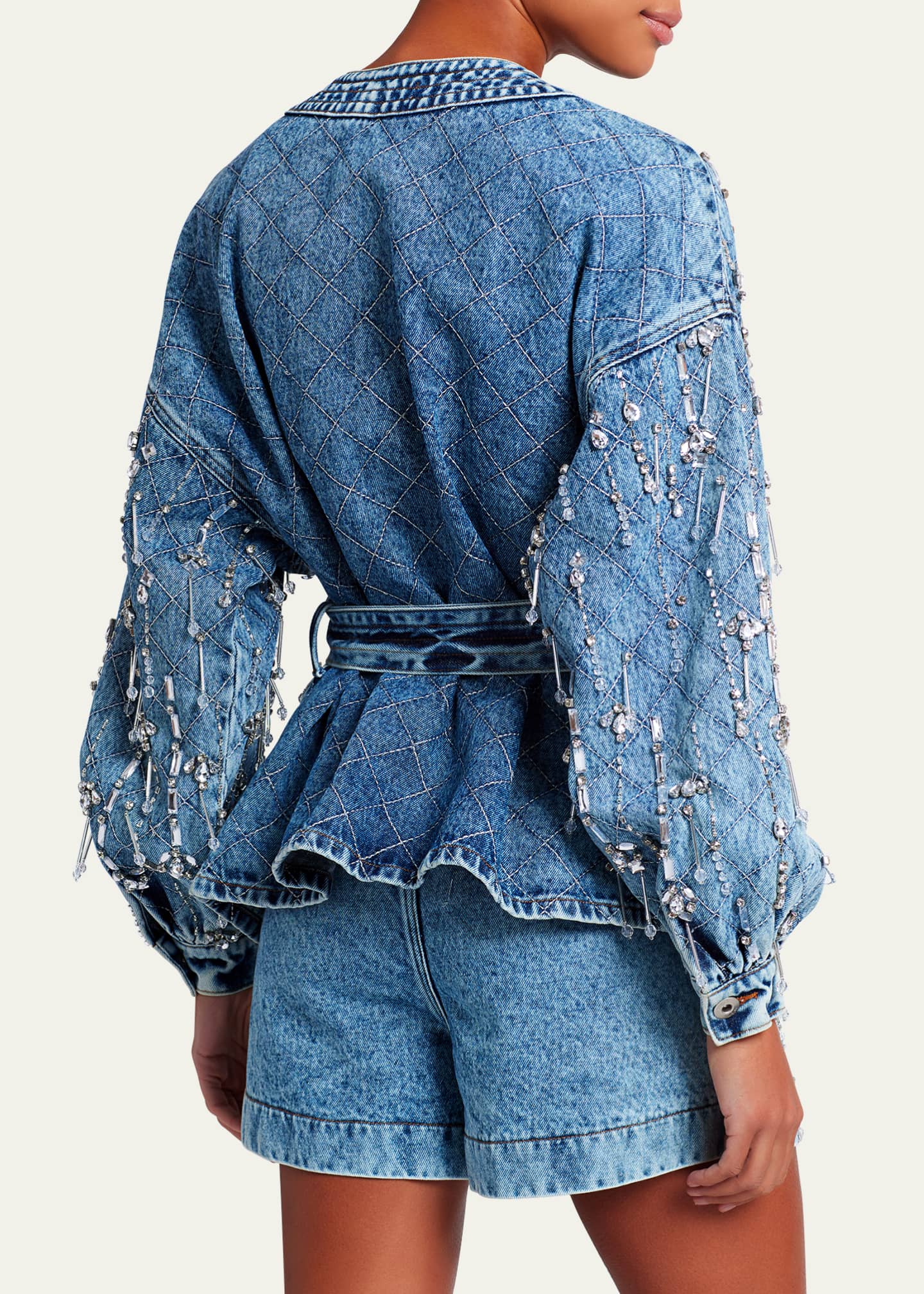 Oversized Pearl and Rhinestone Denim Jacket – Grace and Charm