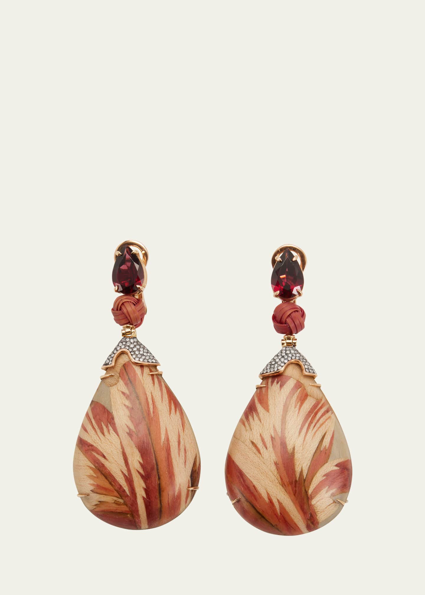 Oval Marquetry Earrings | Guava and Parrot with Citrine & Diamonds main image 1