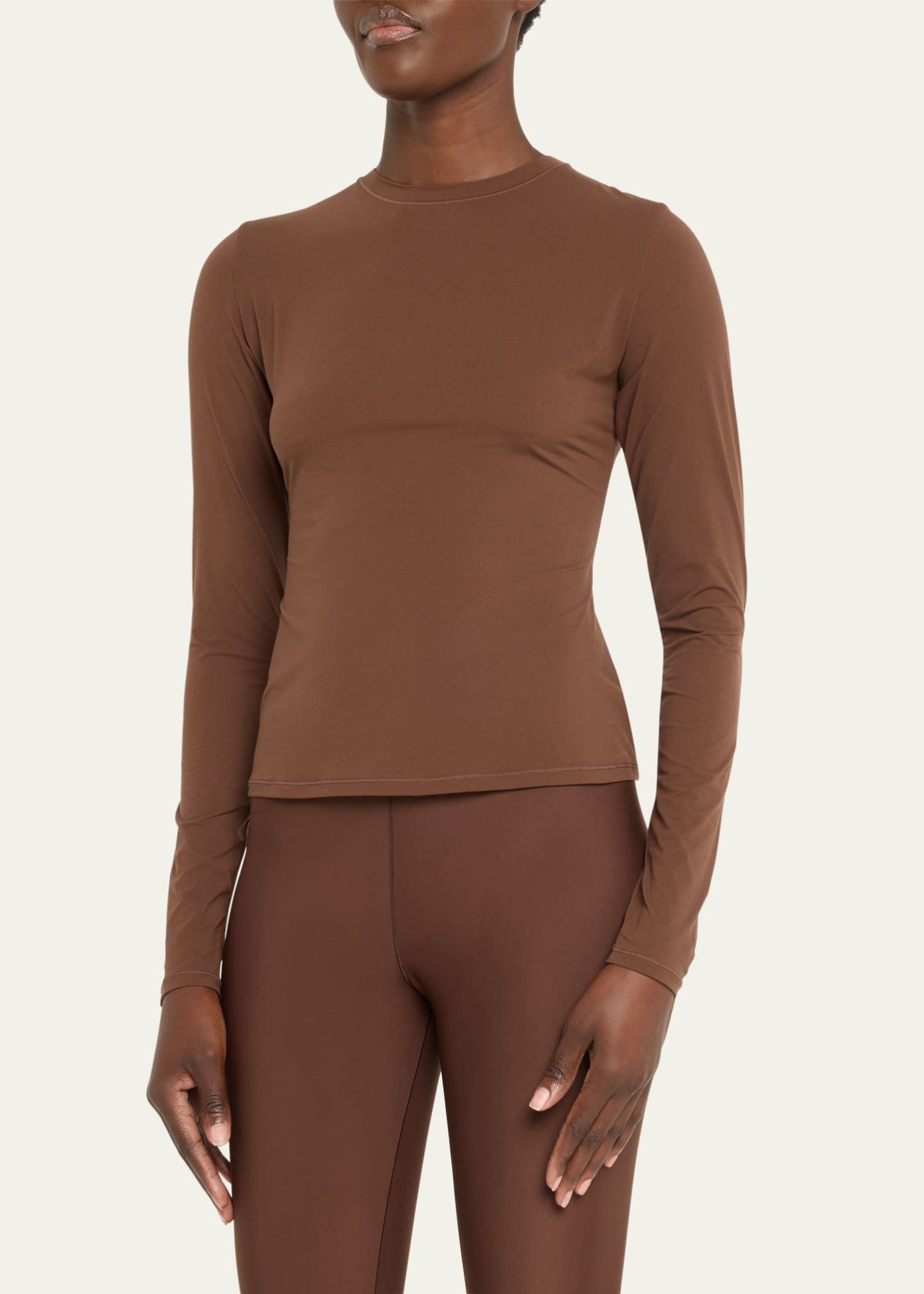 SKIMS - Fits Everybody Long Sleeve Crewneck Dress in Bronze at